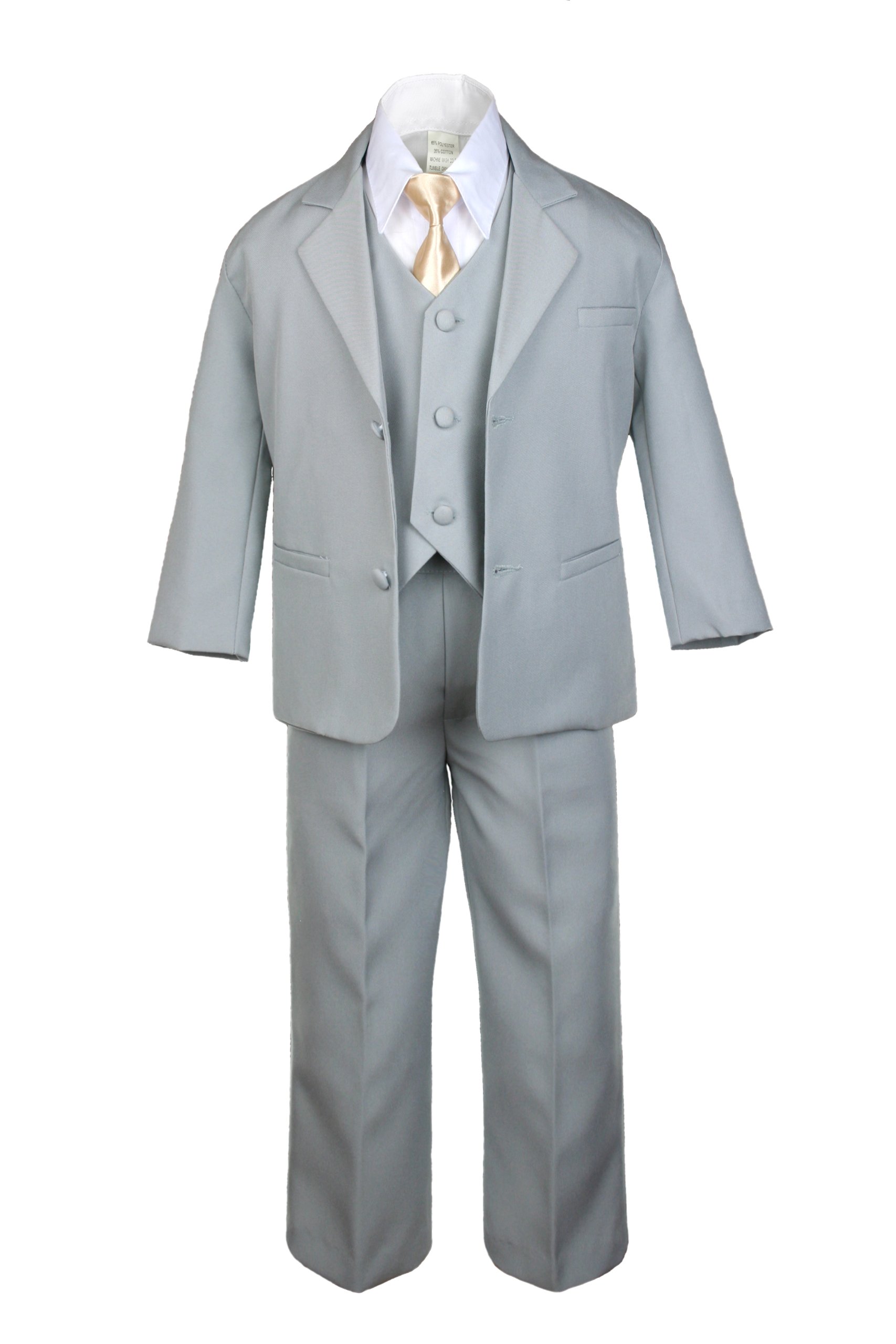 Unotux 6pc Boy Gray Vest Formal Tuxedo Suits with Satin Champagne Necktie Baby to Teen (L:(12-18 Months))