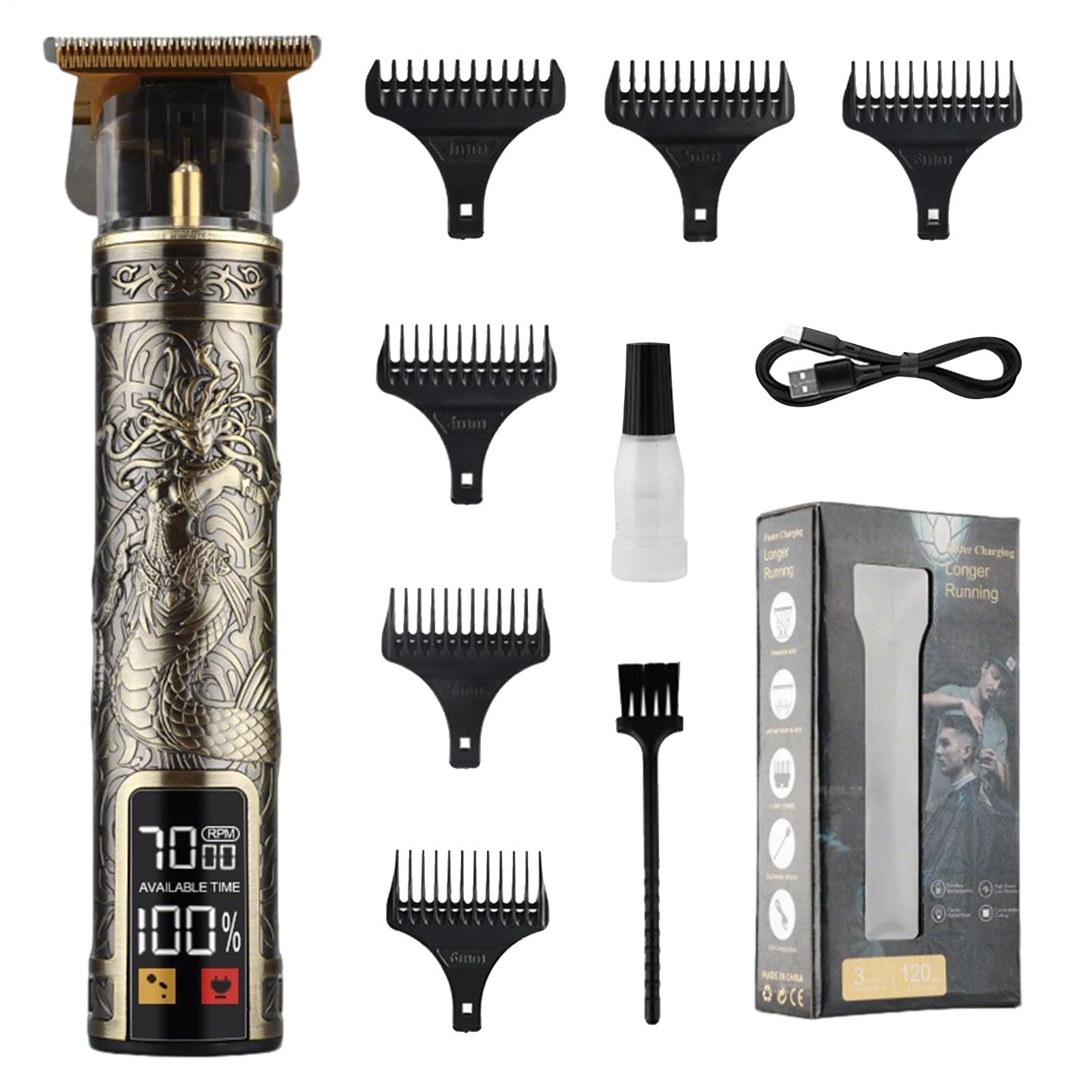Elektrische Haarschneidemaschine, Trimmer Barttrimmer Herren Kabellos, LED Anzeige Haartrimmer Herren Konturen Haartrimmer Konturen Mit Grenzkämmen, USB Aufladung 1200mAh Für Männer