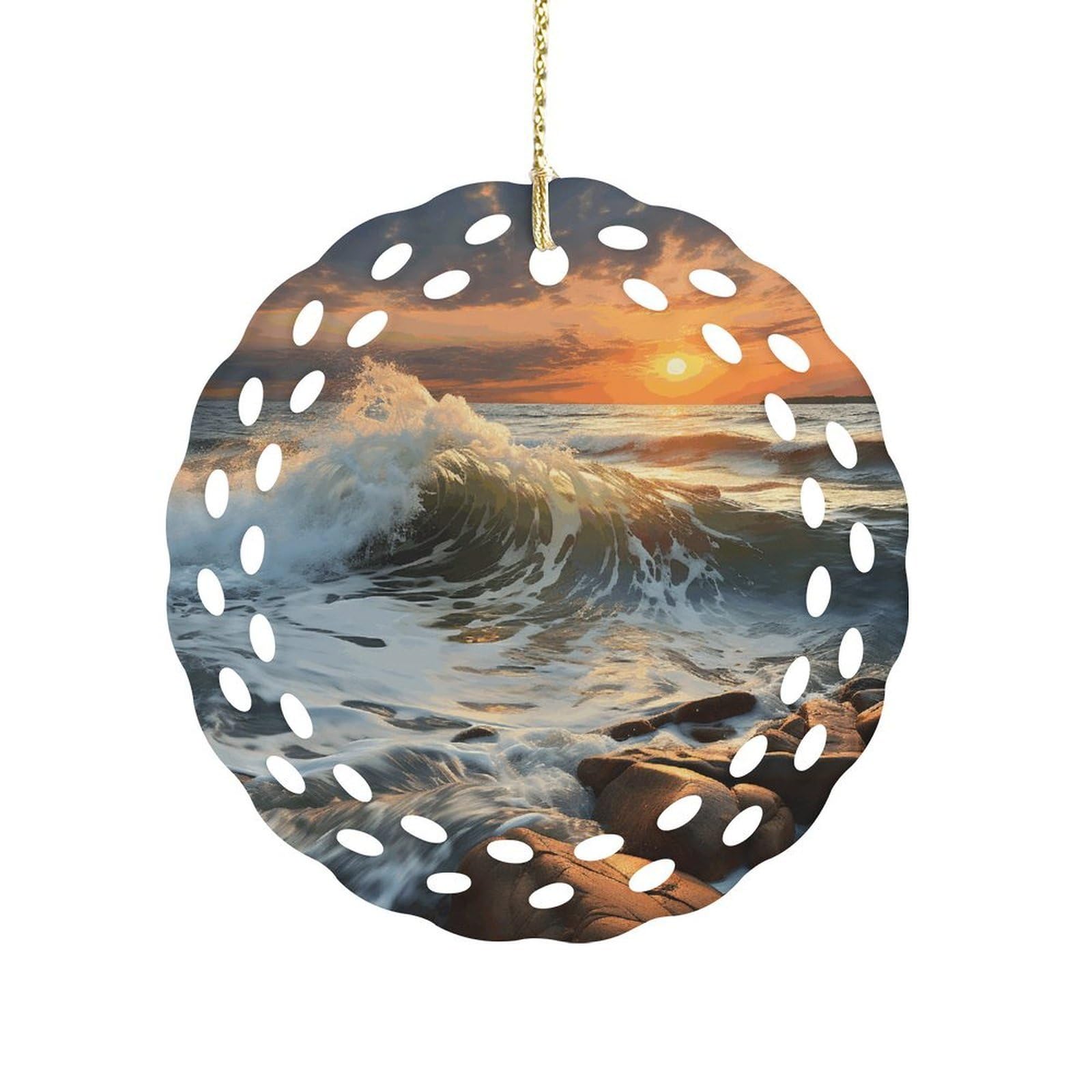 Wsoihfec Women's Style Rocky Wave Sunset Painting Hanging Ornament 3 Inch Round,1-Pack,Xmas Decor -Two-Sided Printed,Friend Ornament Gifts For Friends Coworker Sisters
