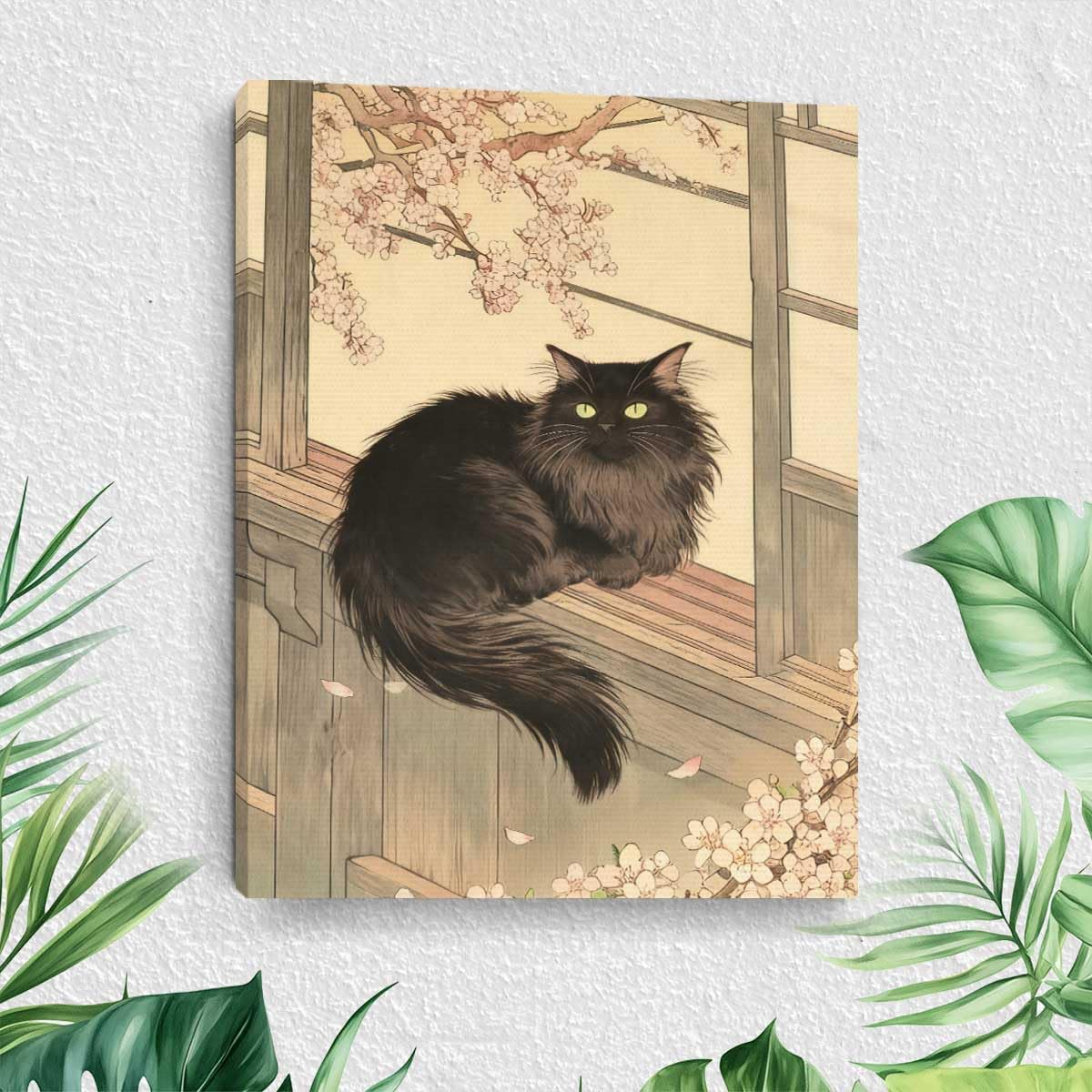 Cartoon Cat Canvas Wall Art, Japanese Style Framed Art Paintings Wall Decor, Nature Scene & Cats Lover Prints Picture for Living Room Dining Room, Home Decoration for Gallery Living Room Office 10