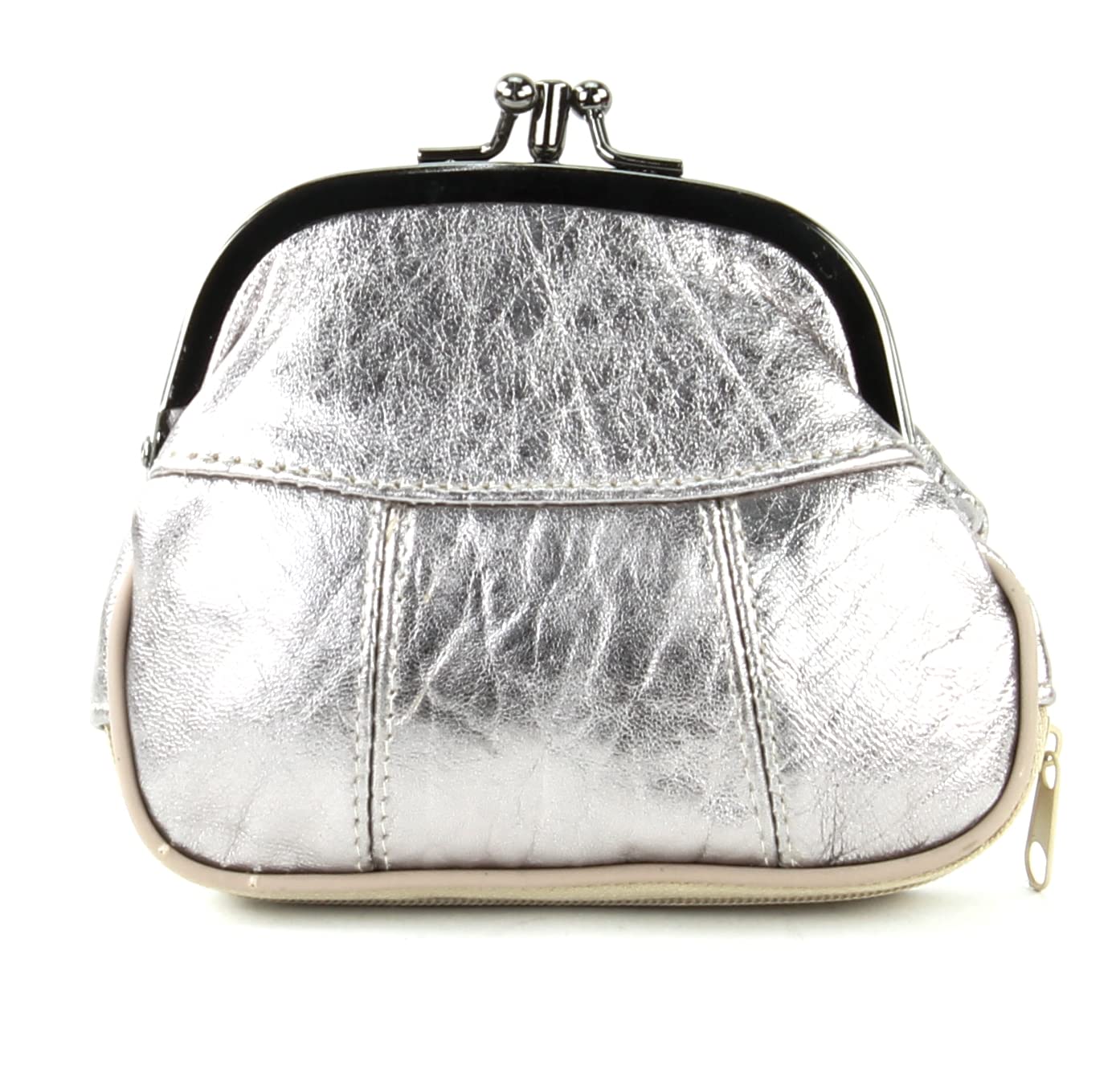 Leather ImpressionsSmall Leather Coin Purse with Secret Compartment | Change Pouch with Twist Clasp for Men & Women, Silver, 1 Pack, Pouch