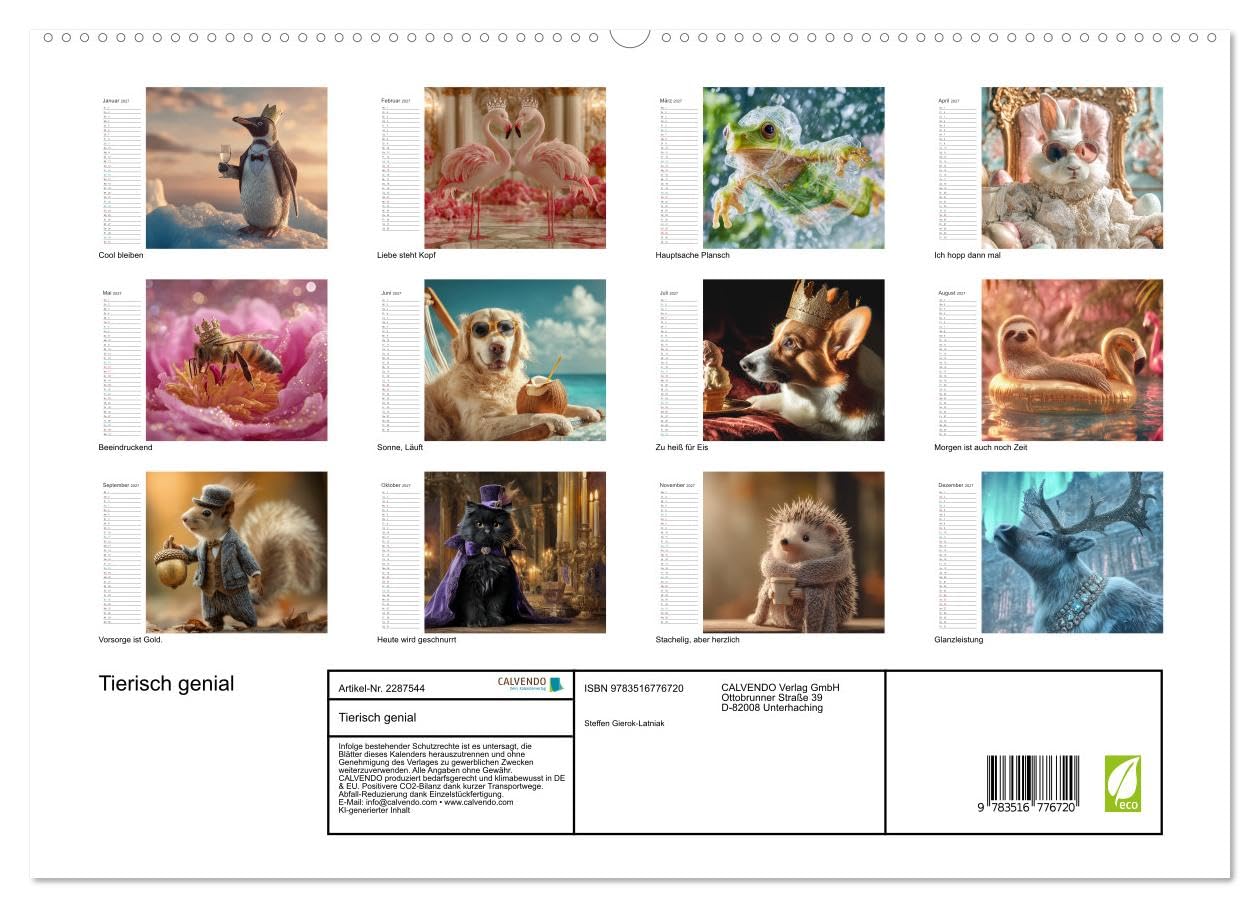 Tierisch genial (hochwertiger Premium Wandkalender 2027 DIN A2 quer), Kunstdruck in Hochglanz: 12 Monate voller Humor, Stil und Fun Facts, die niemand ... jeder weitererzählt. (CALVENDO Spass)
