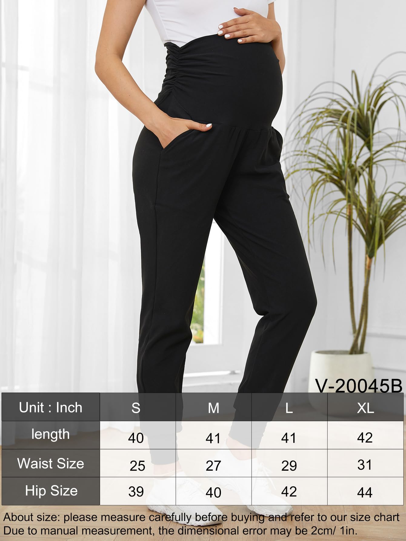 PARNIXS Set di due pezzi premaman Basic Stretch Design con tasche Leggings morbidi per mamme attive pantaloni da yoga - Abbigliamento tutto l'anno