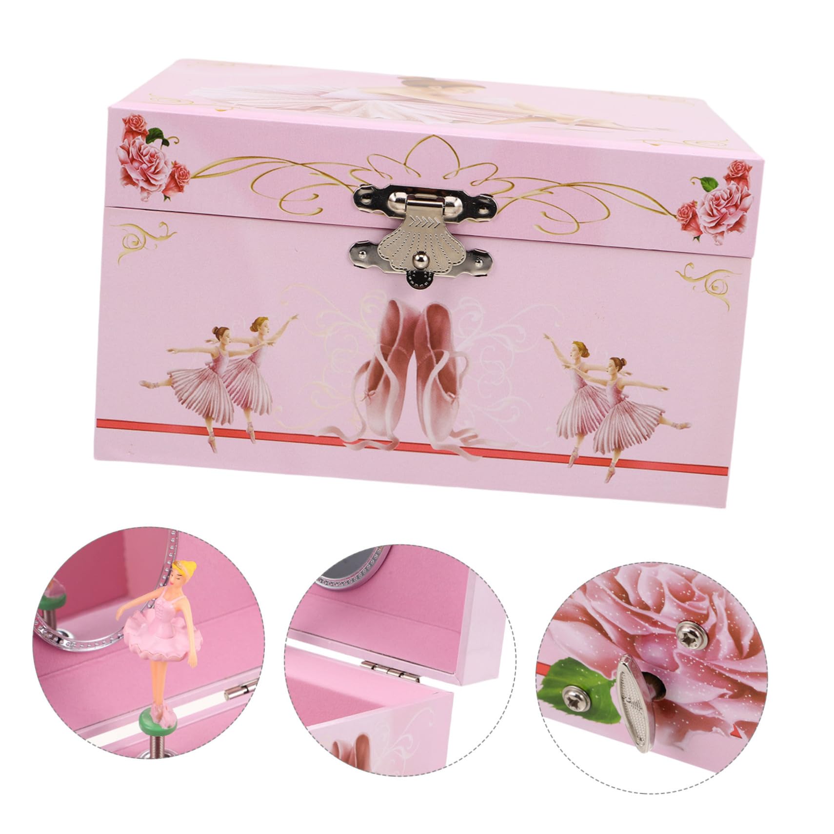 Gatuida Caja de Música Delicada en MDF con Bailarina Giratoria para Niñas Joyero Musical Rosa Almacenamiento de Joyas Adecuado para Habitación Infantil