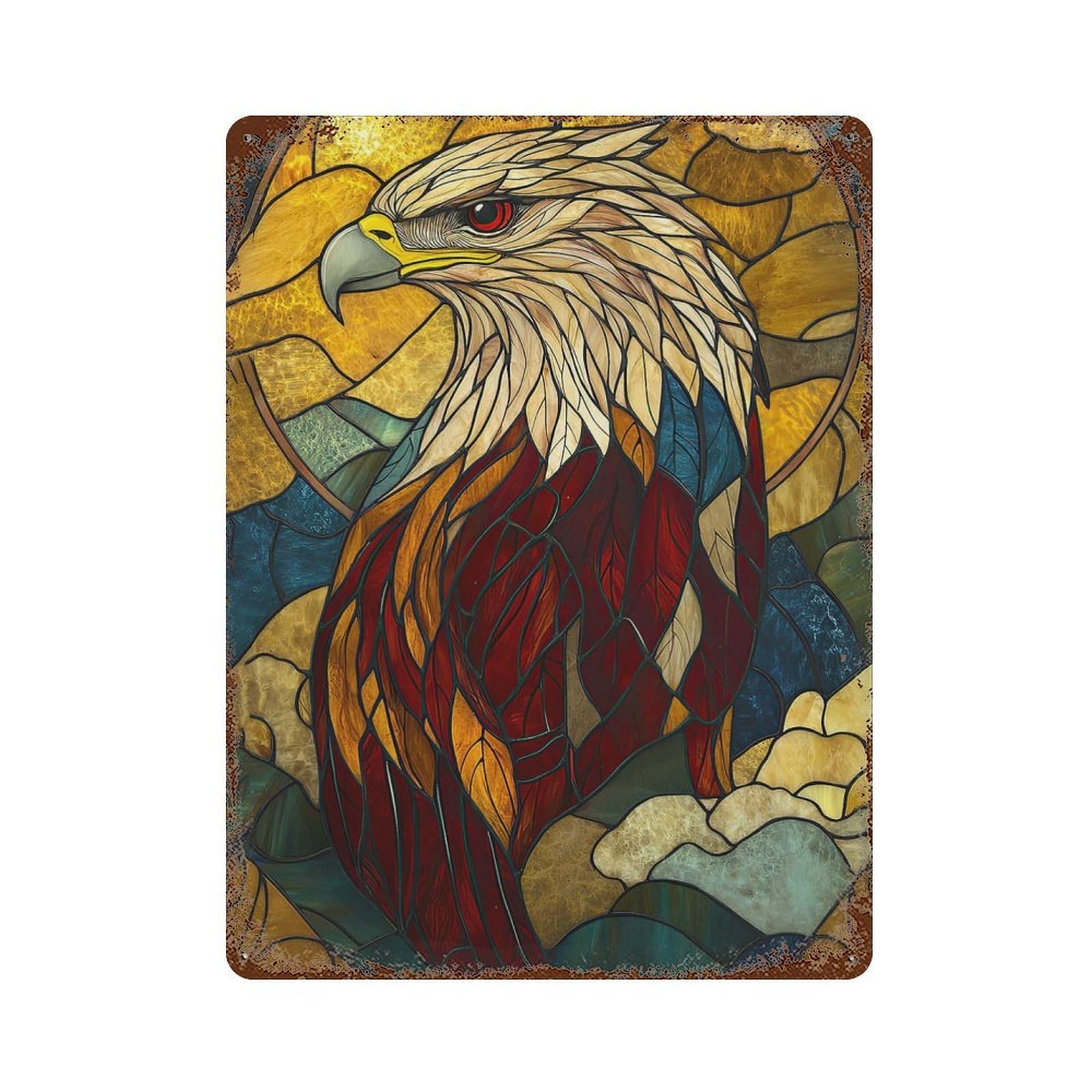 Stained Glass Eagle 15.7"x11.8" Aged Metal Wall Plaque, Retro Wall Decor for Farmhouse, Kitchen And Entryway Decor