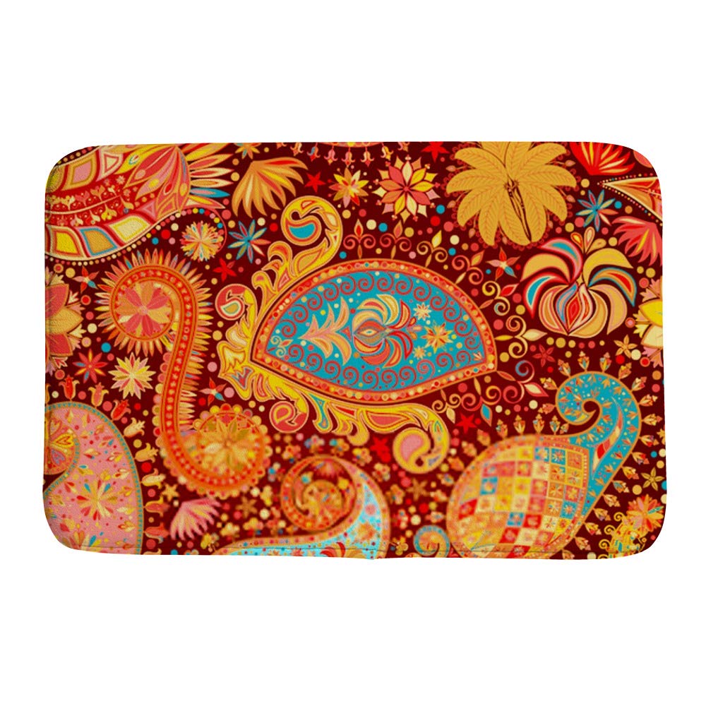 Tapis de bain velours corail au motif floral cachemire raffiné