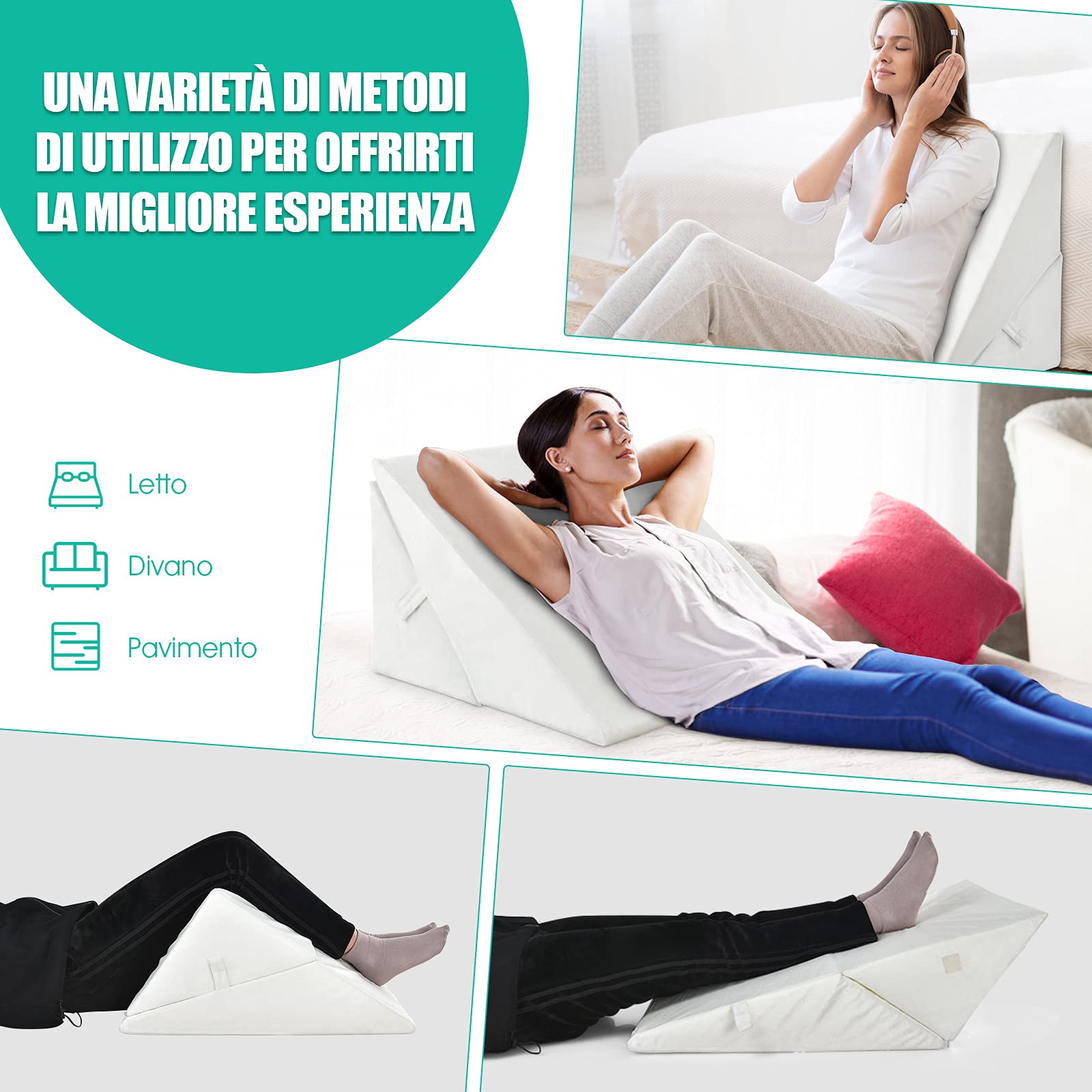 Cuscino A Cuneo Triangolare Per Lettura A Letto - Antireflusso, Ergonomico, In Memory Foam, Grigio