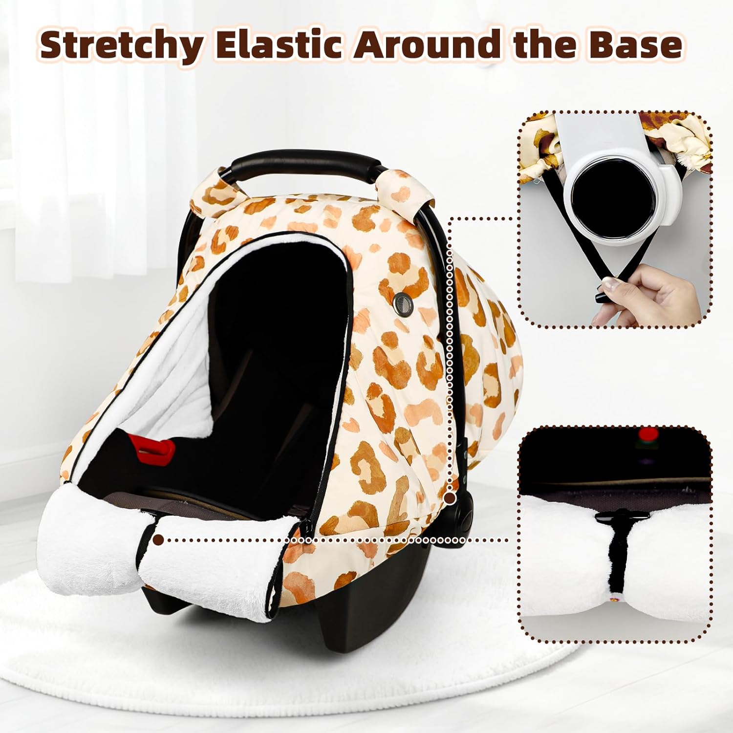 Winter Car Seat Cover Baby, GFU Warm Carseat Cover for Babies, Universal Infant Car Seat Canopy Waterproof, Cold Weather Shield Coats Brown