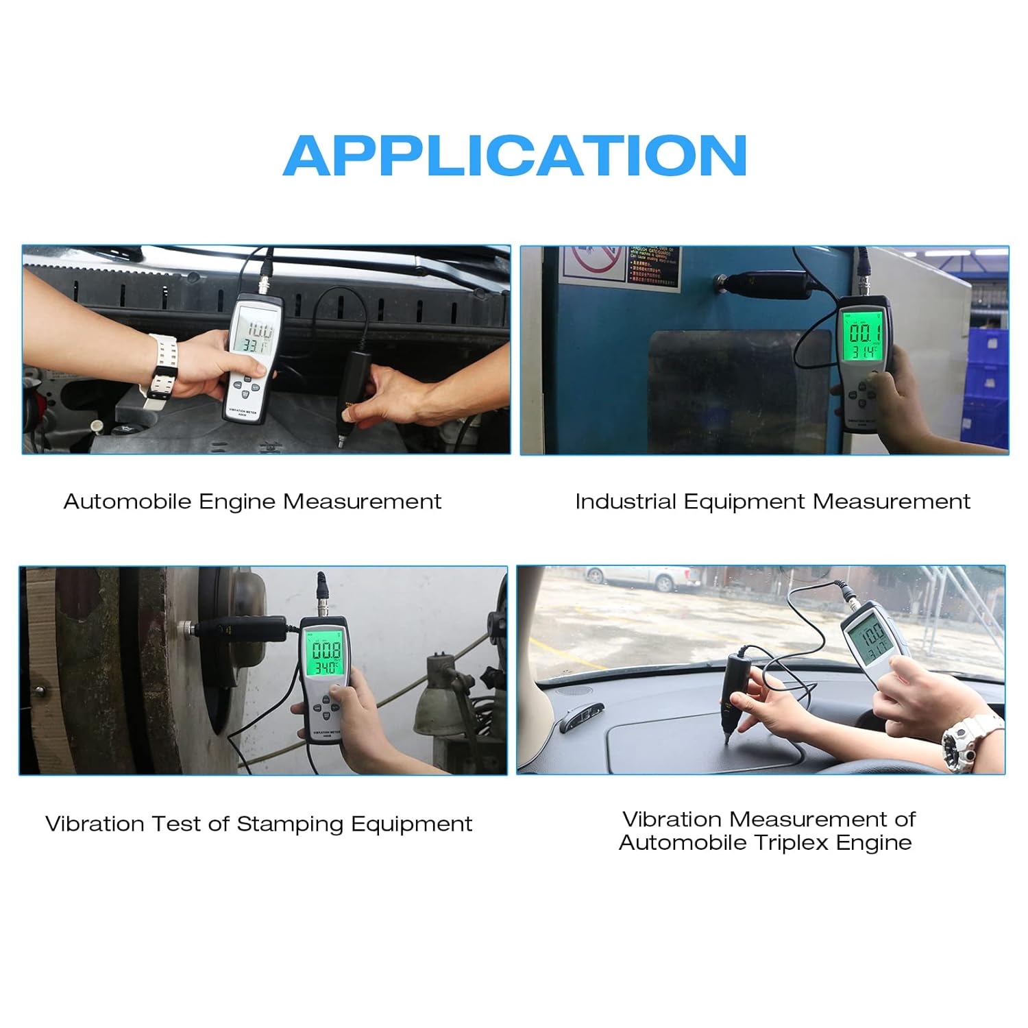 Digital Vibration Meter, Handheld Vibrometer with Accelerometer, Measures Acceleration, Velocity, and Displacement for Motor, Bearing, Pump, and Industrial Machine Analysis