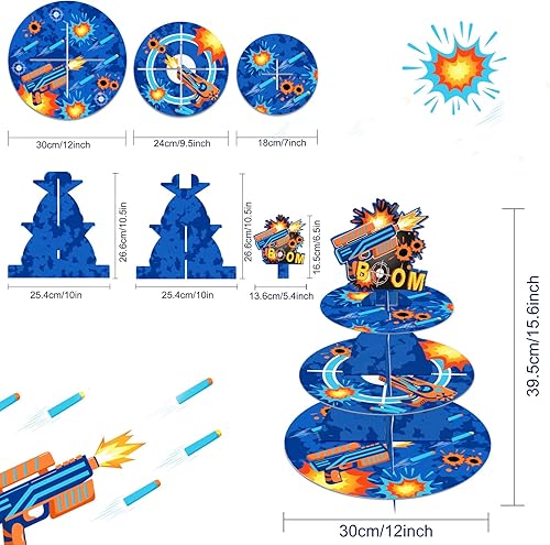 Miniatura 4 de CC HOME Dart War - Soporte para cupcakes de 3 niveles para fiestas de cumpleaños infantiles