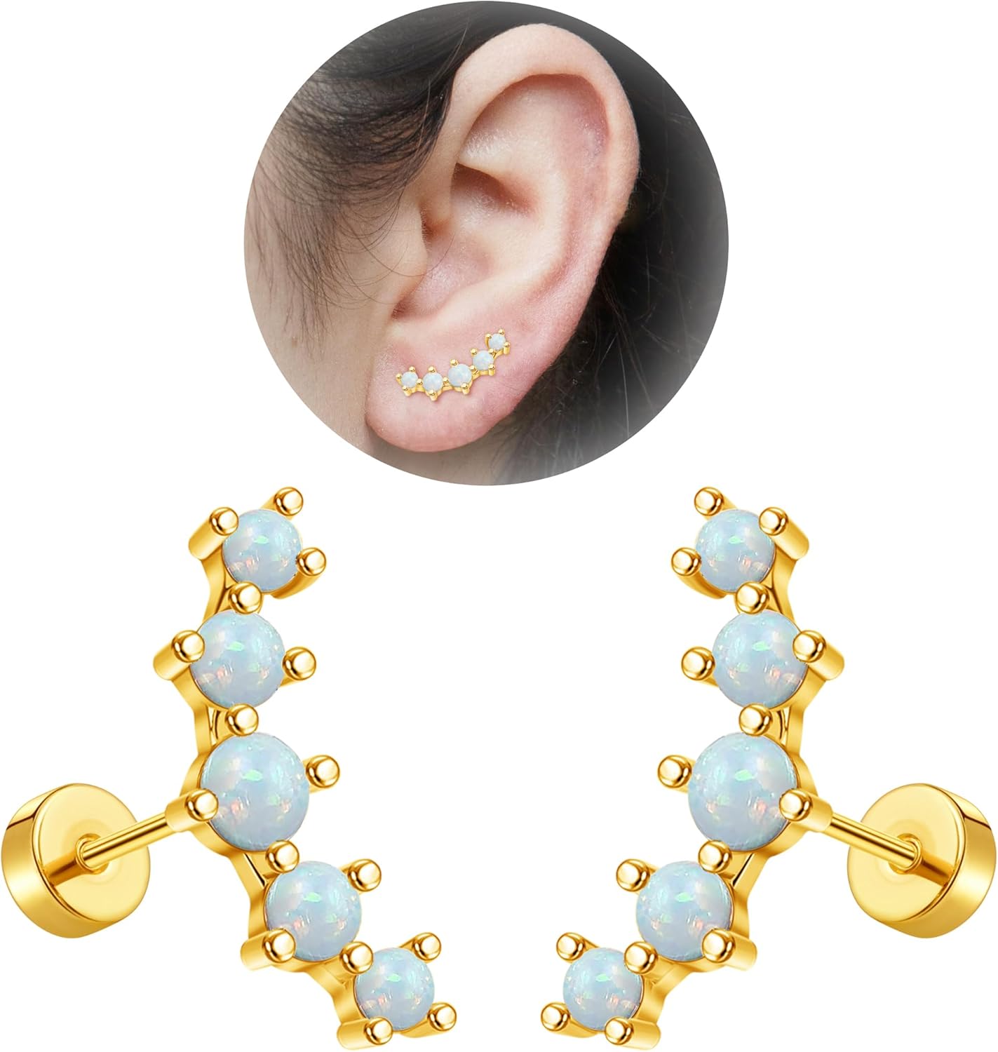 20G Cartilage Earrings for Women 14K Gold Stainless Steel Flat Back Cartilage Stud ...