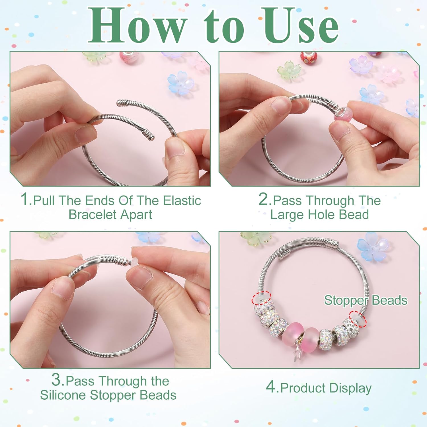 60 Pcs Snake Charm Bracelet Stainless Steel Expandable Bangle Bracelets Adjustable Silver Snake Bracelet Chain for Women DIY Jewelry Making Supplies Valentine's Day Gifts - Image 3