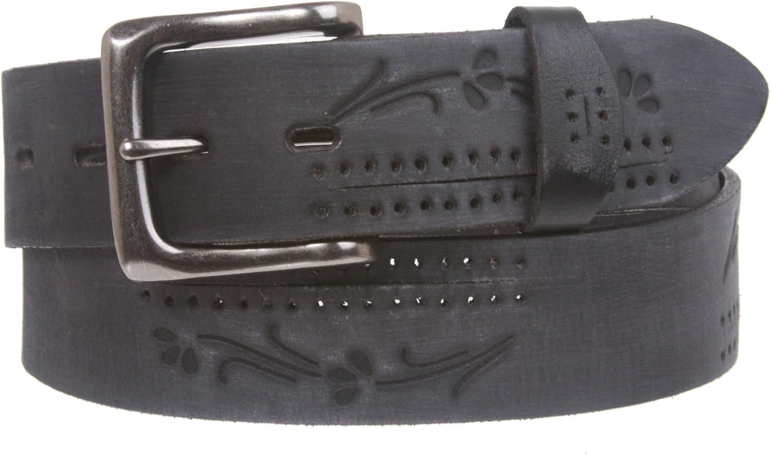 38 mm Snap On Floral Embossed Full Grain Vintage Leather Belt