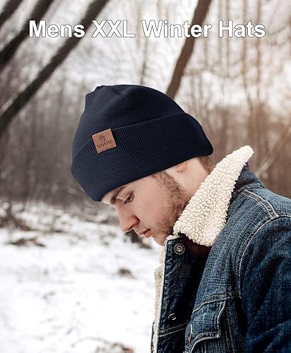 Miniatura 6 de Gorro grande XXL para cabezas grandes de 23.6 a 25.6 pulgadas, gorro de invierno grande, gorro de esquí de punto grande