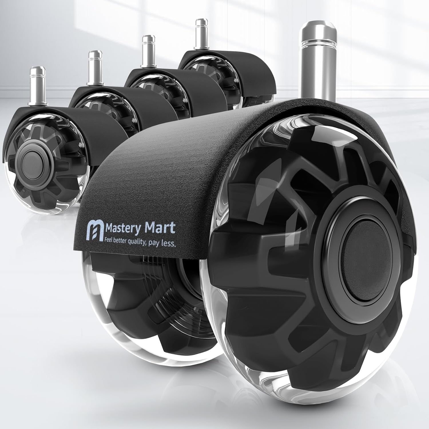 Mastery Mart Bürostuhl Rollen 11mm, Leise Gummirollen, Schützt Hartböden Vor Kratzern, Nie Wieder Bodenschutzmatte, 5er Set Rollen für Bürostühle (Schwarz, PASST Nicht für 10mm Stift).