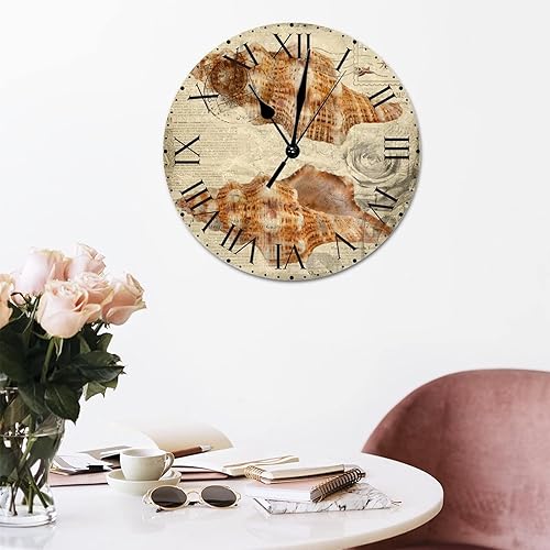 Miniatura 163 de ArogGeld Reloj de pared con diseño de estrella de mar antigua francesa, de cloruro de polivinilo, con números romanos, de 10 pulgadas, funciona