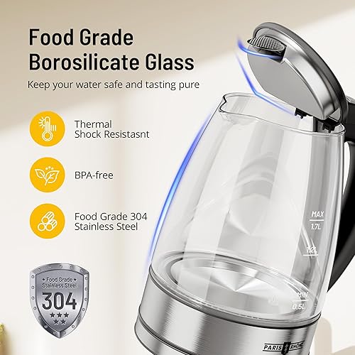 Miniatura 4 de PARIS RHÔNE Hervidor eléctrico con control de temperatura con 6 presets de 1.7 L, caldera de agua eléctrica de 30 minutos para mantener el calor,