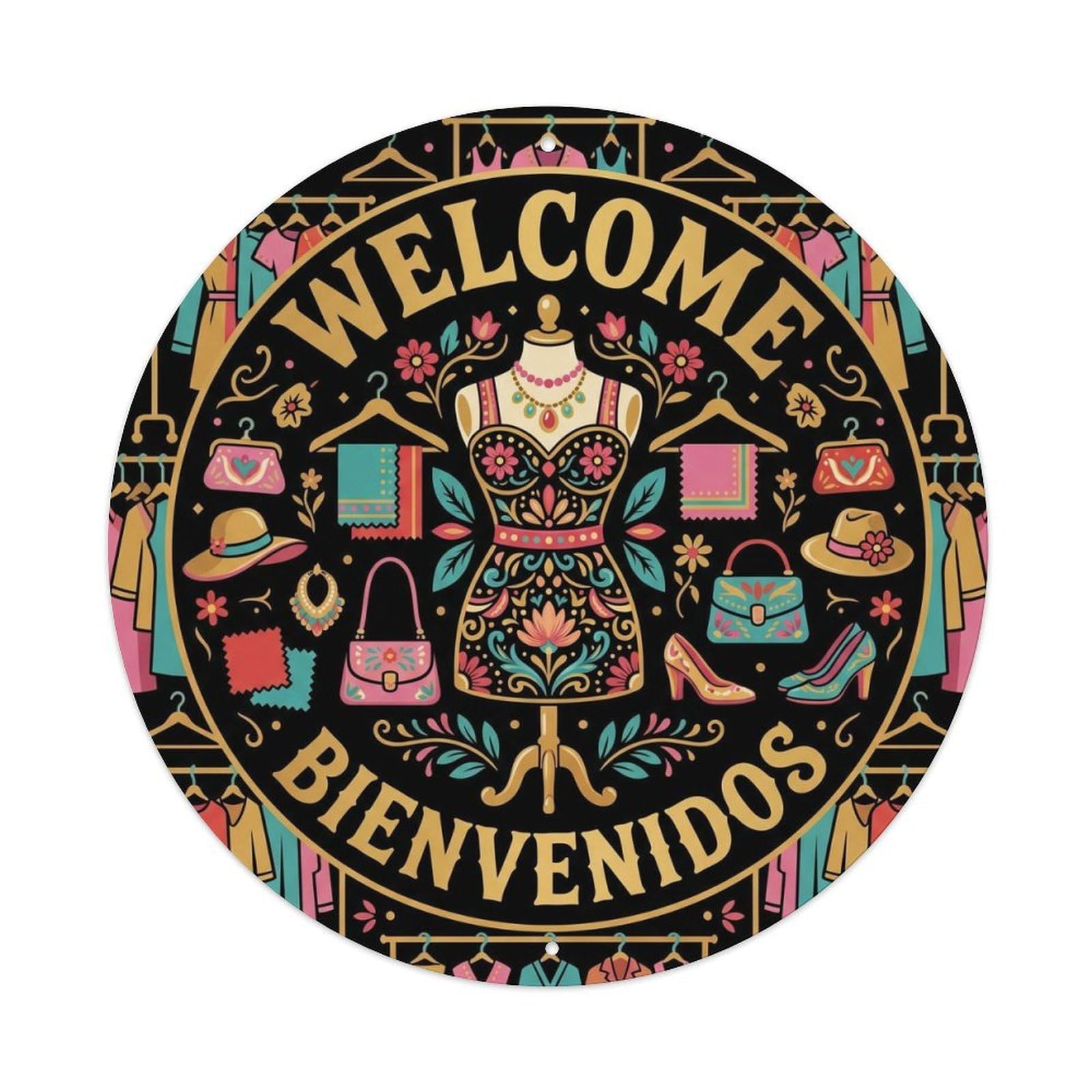 Welcome Boutique Hanging Metal Tin Sign Plaque Wall Decor for Cafe, Club, Garden Round Metal Poster 8x8Inch