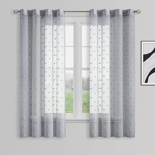 Beauoop Lindas cortinas transparentes con pompones para habitación de niños y niñas, cortinas transparentes de gasa para dormitorio, sala de estar,