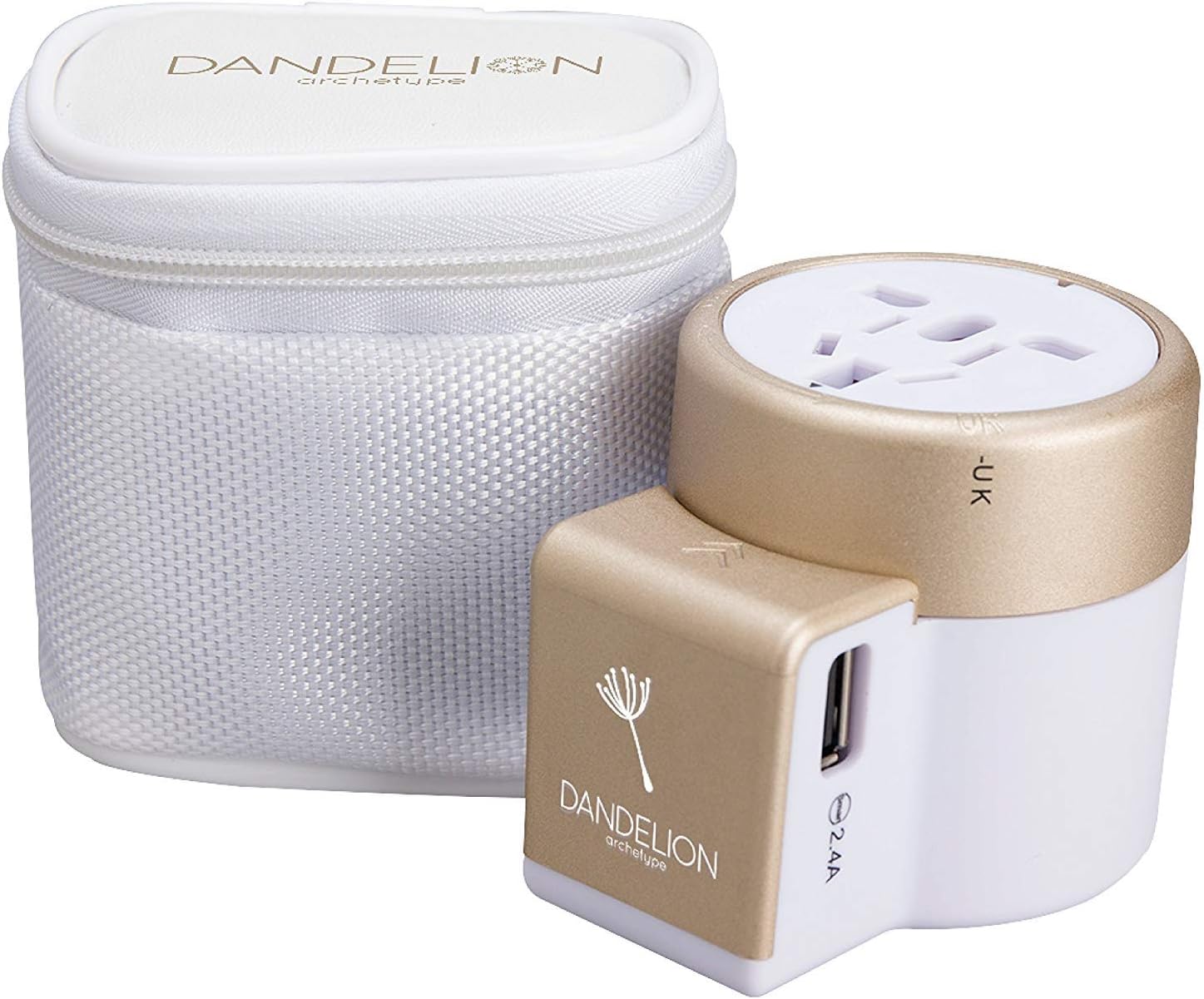 DANDELION Travel Adapter Outlet Adapter Traveler Accessory Universal Wall Charger 2 USB Ports (UK, USA, AU, Europe, Asia) International Power Plug Adaptor for Multiple Socket Type C, A, I, G (Gold)