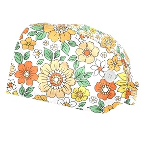 Color Dark Flower 2 Packs Unisex Scrub Caps Surgical Women with Button Adjustable Hats Surgical Caps for Women