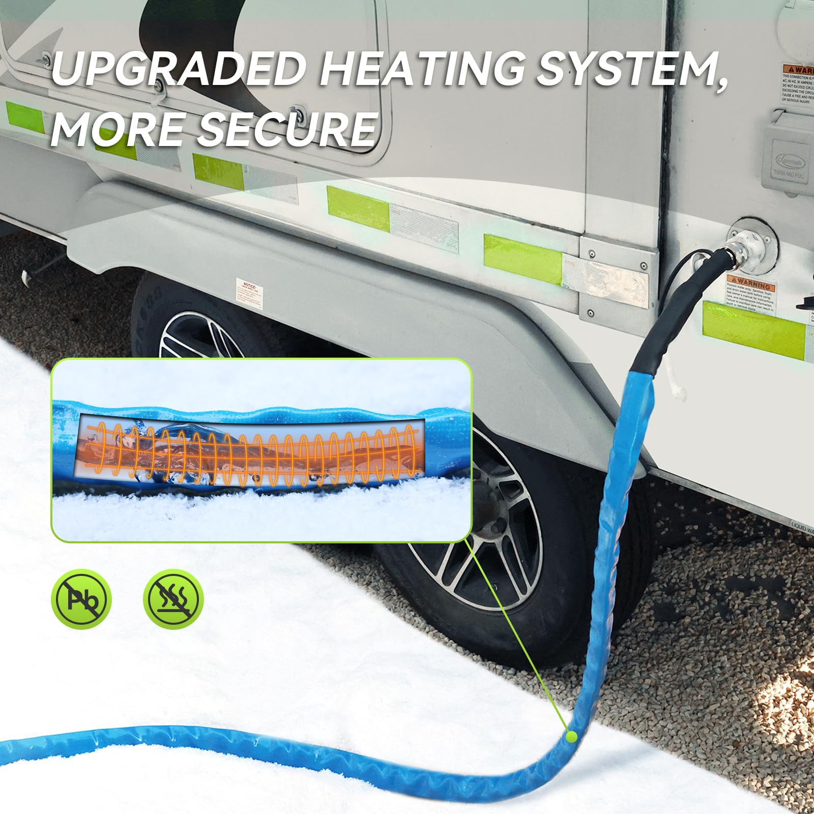 RVMATE Tubo dell'acqua riscaldato per camper 30,5 m, antigelo riscaldato con termostato a risparmio energetico, per camper, casa, giardino, accessori per camper