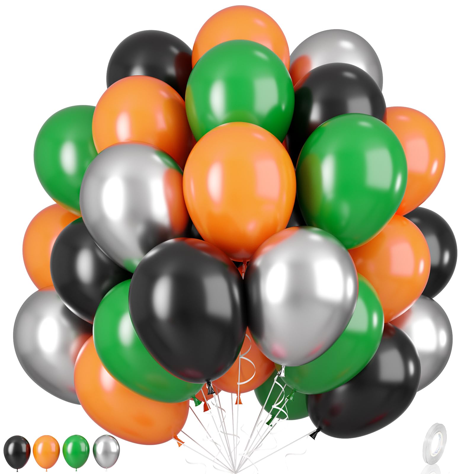 Paready Sport 55Pcs Orange Green Black Silver Balloons 12 Inch Latex Metallic for Kids Sport Theme Birthday Party Baby Shower Graduation