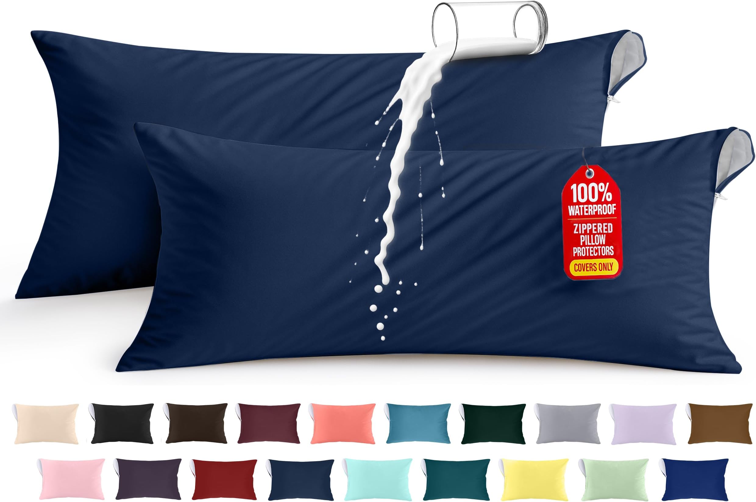 Utopia Bedding Premium 100% Waterproof Pillow Protectors with Zipper Body Size (Set of 2), Bed Bug and Dust Mite Proof Zippered Pillow Covers, Pillow Encasement Cases, Navy