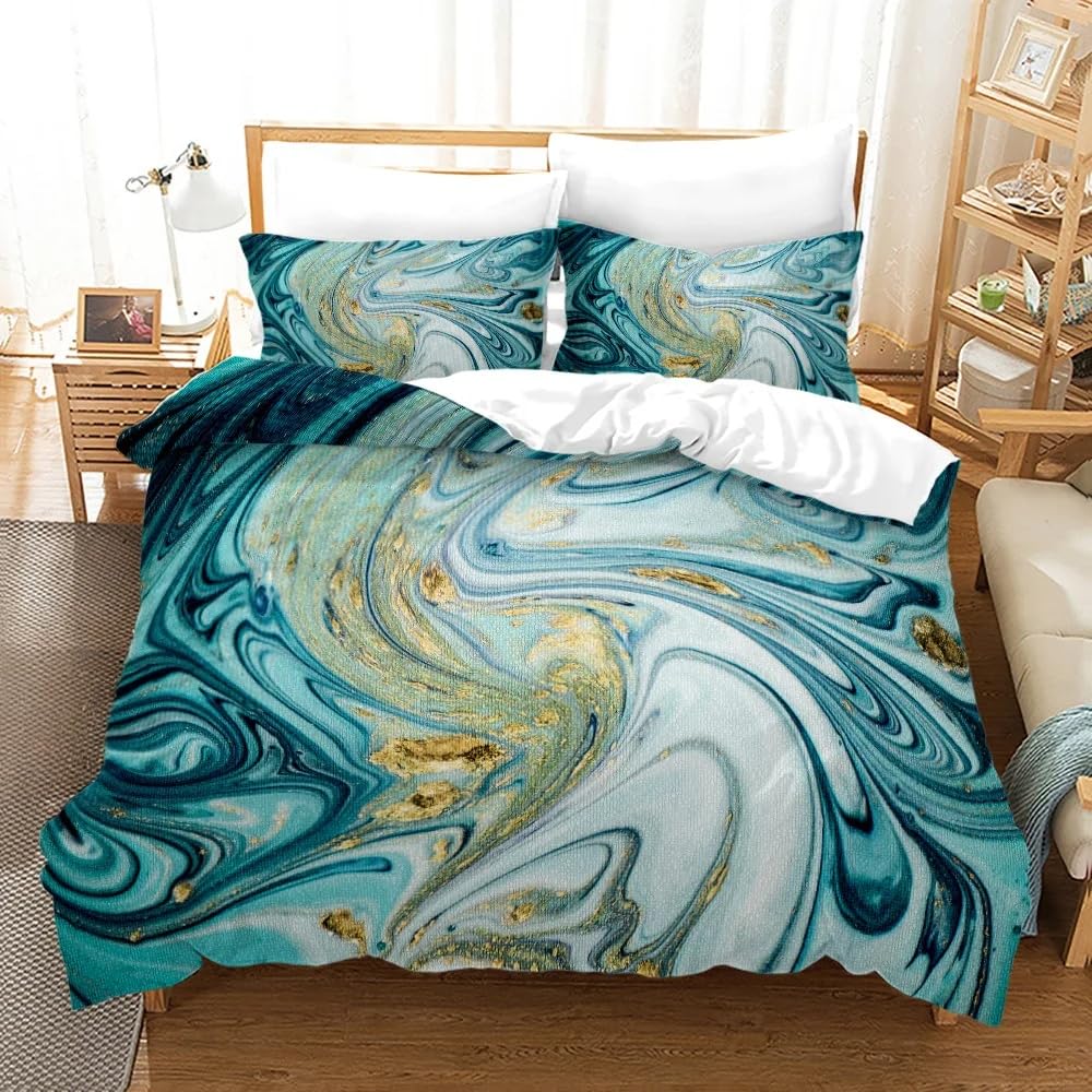 Housse de couette 140x200 marbre bleu hypoallergénique pour en finir avec le linge de lit rêche