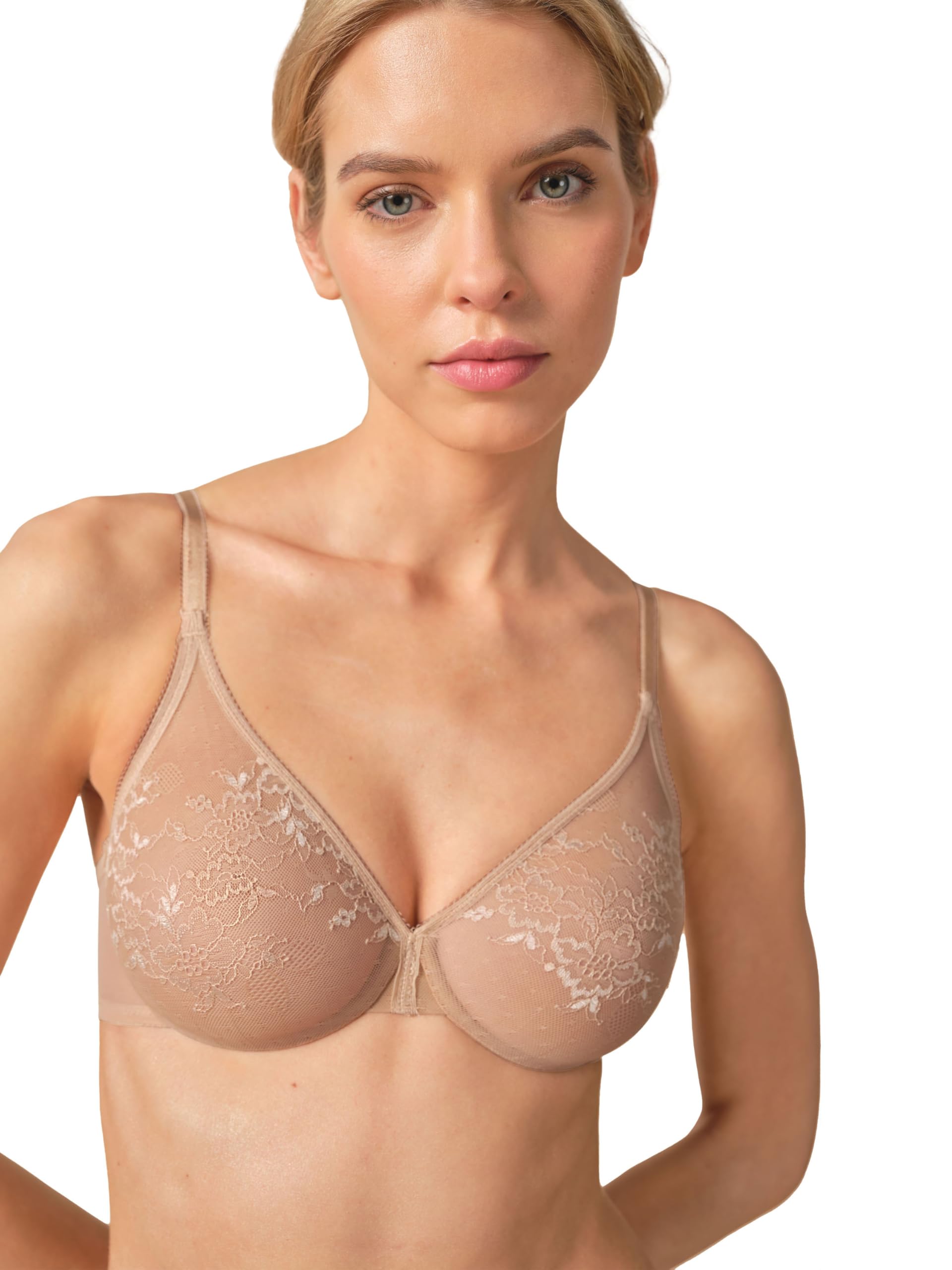 Gossard Women's Glossies Lace Sheer Bra Molded, Beige (Nude), 36G