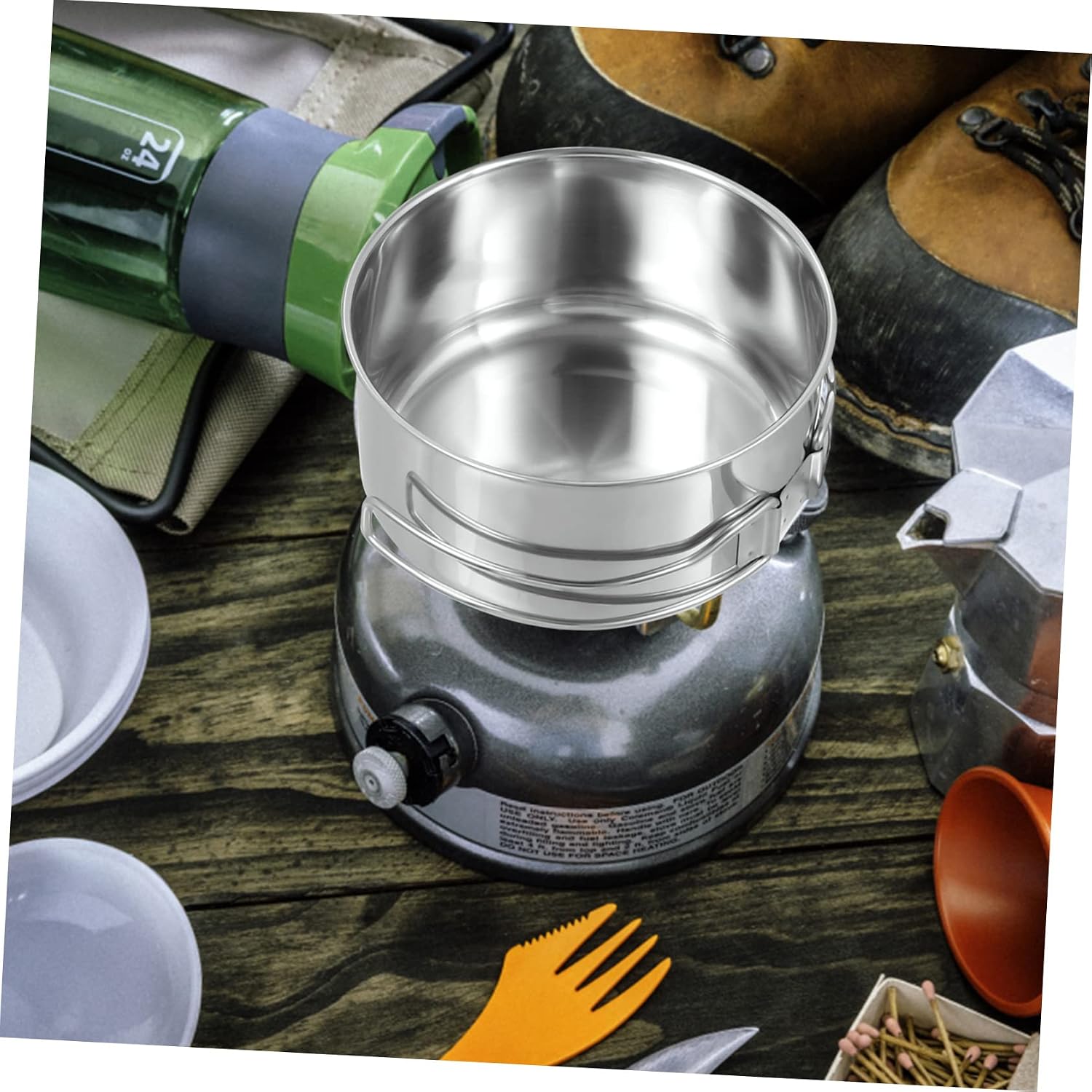 Stainless Steel Cooking Utensils Pots Outdoor Pan Camper Stackable Picnic Portable Camping Skillet