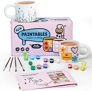 Pott'd Paintables Tassen zum Bemalen Set für Erwachsene, Tassenmalset zum Selbermachen für Anfänger. Keramik Bemalen Set enthält Tassen, Farben, Pinsel, Tuch und Malinspirationshandbuch