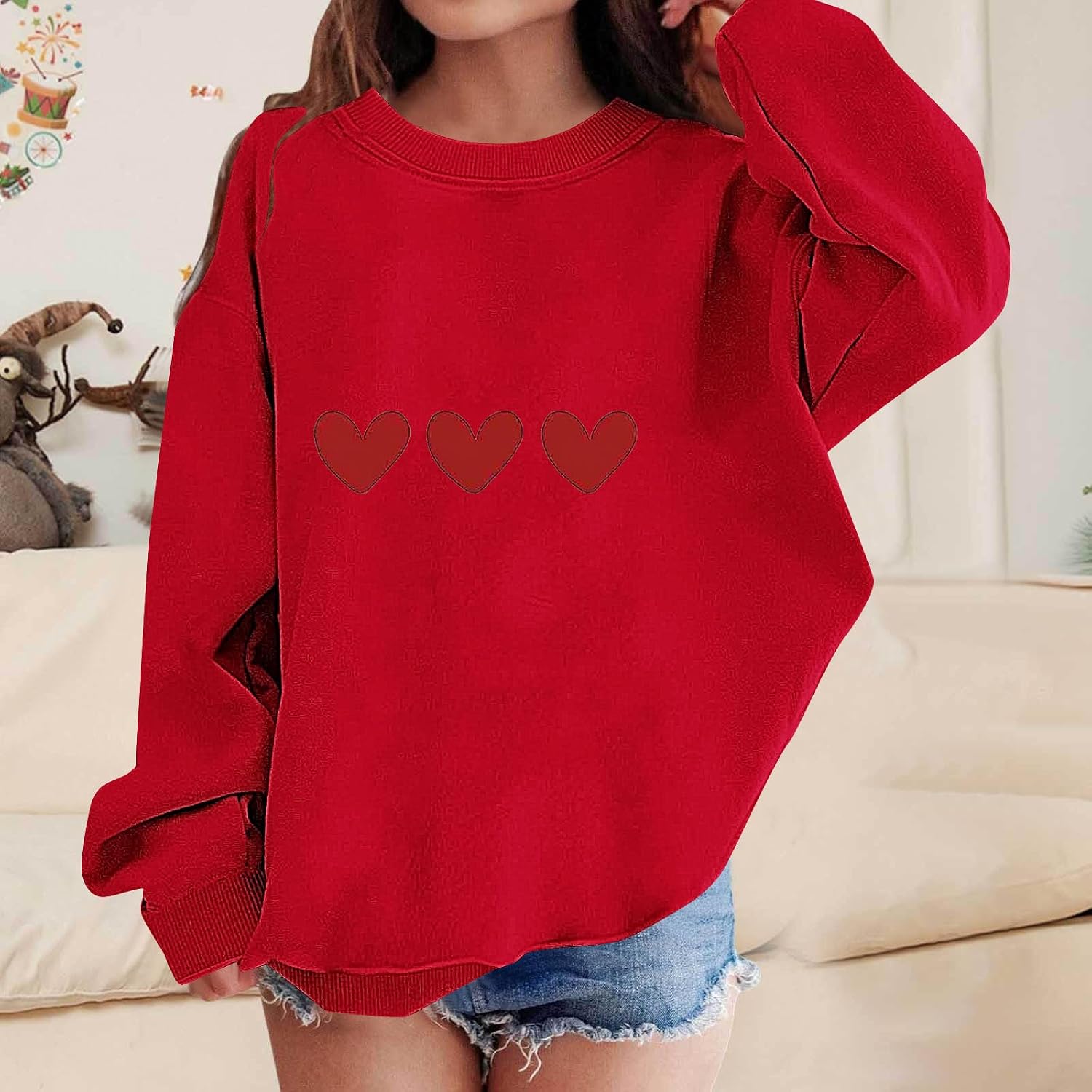 IEPOFG Valentines Sweatshirt for Teen Girl Cute Heart Graphic Pullover Tops Long Sleeve Girls Valentine Outfits Clothes