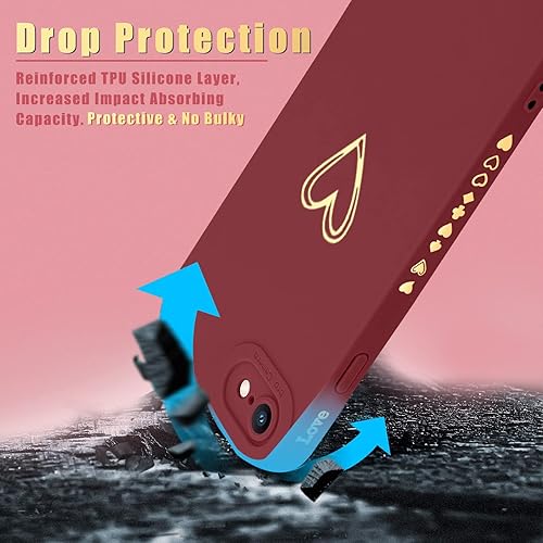 Miniatura 10 de Teageo Funda para iPhone SE 2022, SE 2020, iPhone 7, iPhone 8 para mujeres y niñas, bonita funda de lujo con corazón protección completa de lente de