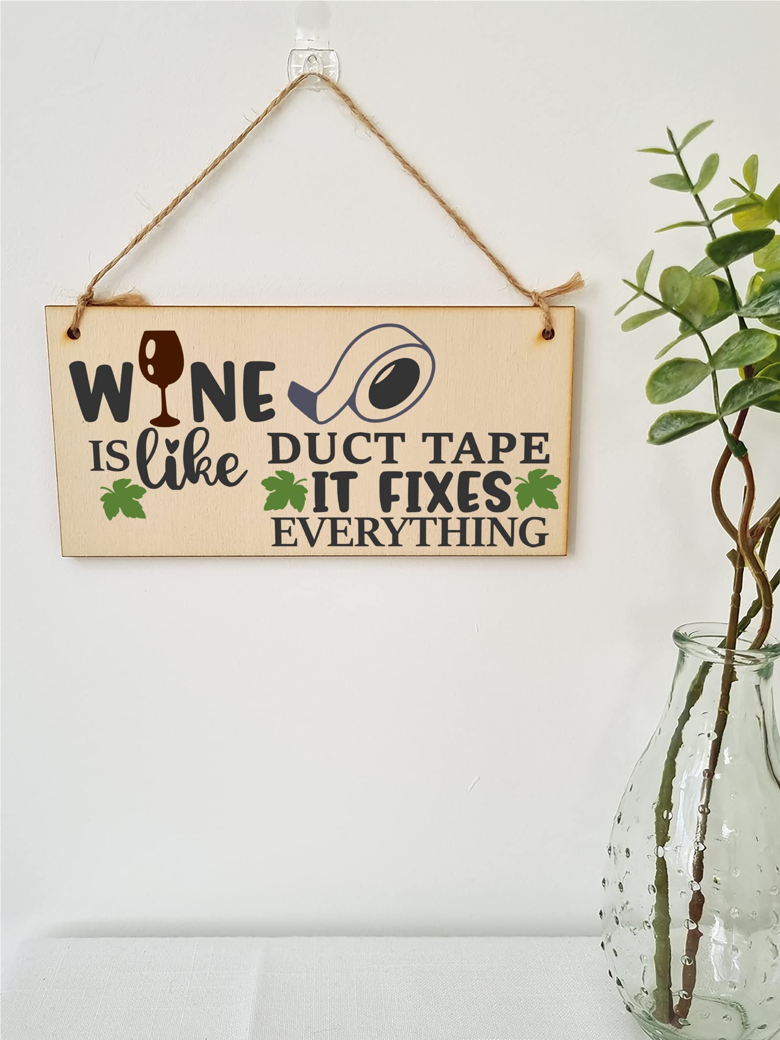 The Plum Penguin Wine Like Duct Tape Fixes Everything Novelty Handmade Wooden Hanging Wall Plaque Gift Home Bar Sign Decoration - Image 2