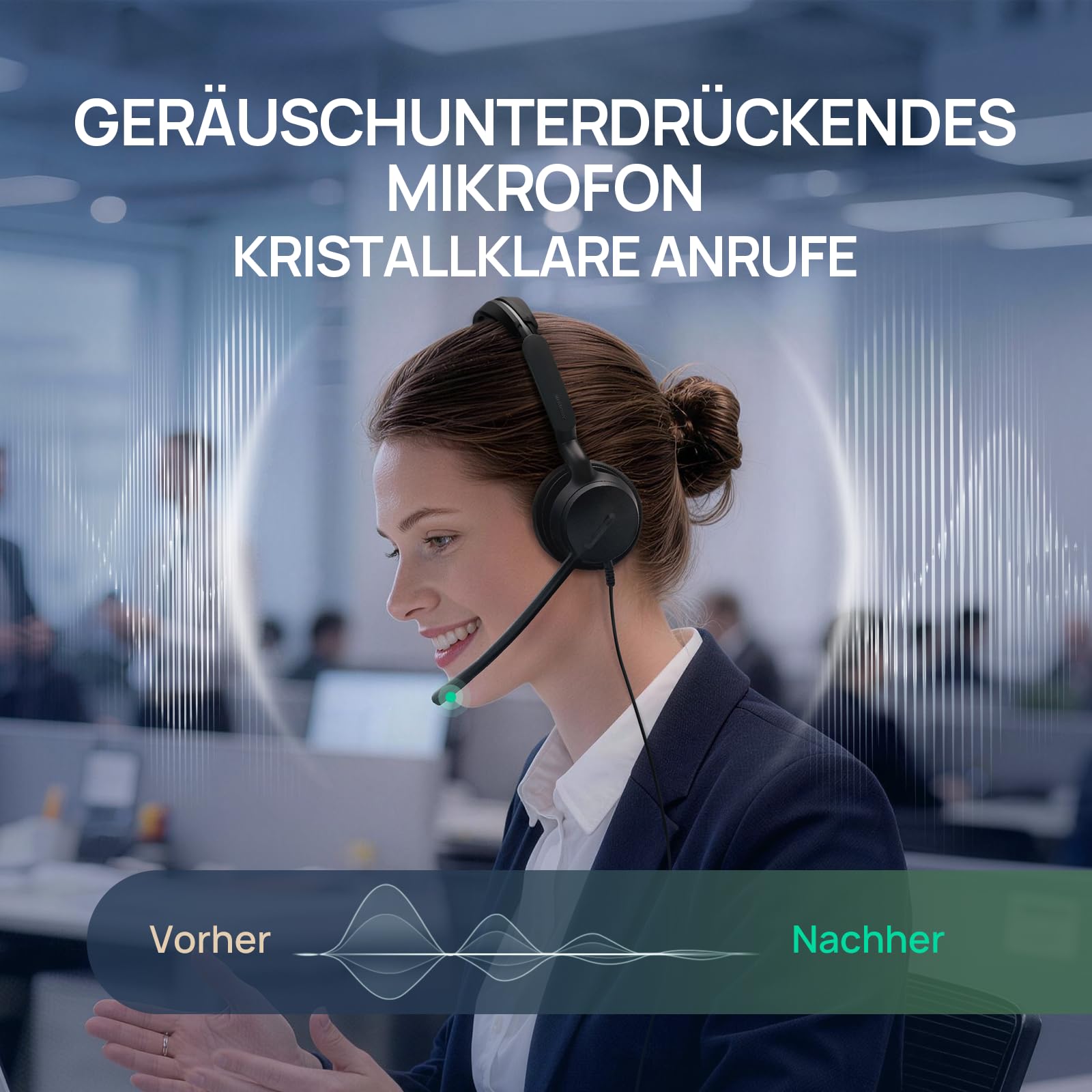 Yealink YHS36 E2 Casque téléphonique Filaire avec Microphone et connecteurs RJ9 et QD Compatible avec Les téléphones Poly, Avaya, Snom et Grandstream Convient aux téléphones de Bureau
