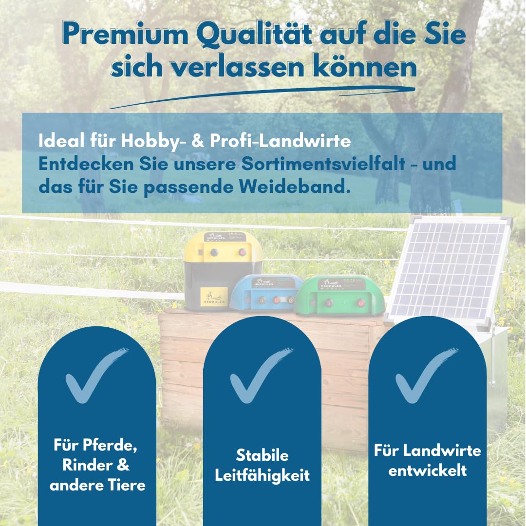 Herkules Power Hilo para cerca eléctrica 400 m con 0,18 ohm robusto | Hilo para cercas eléctricas con conductores de acero inoxidable y cobre, apto para todo tipo de animales y alta conductividad