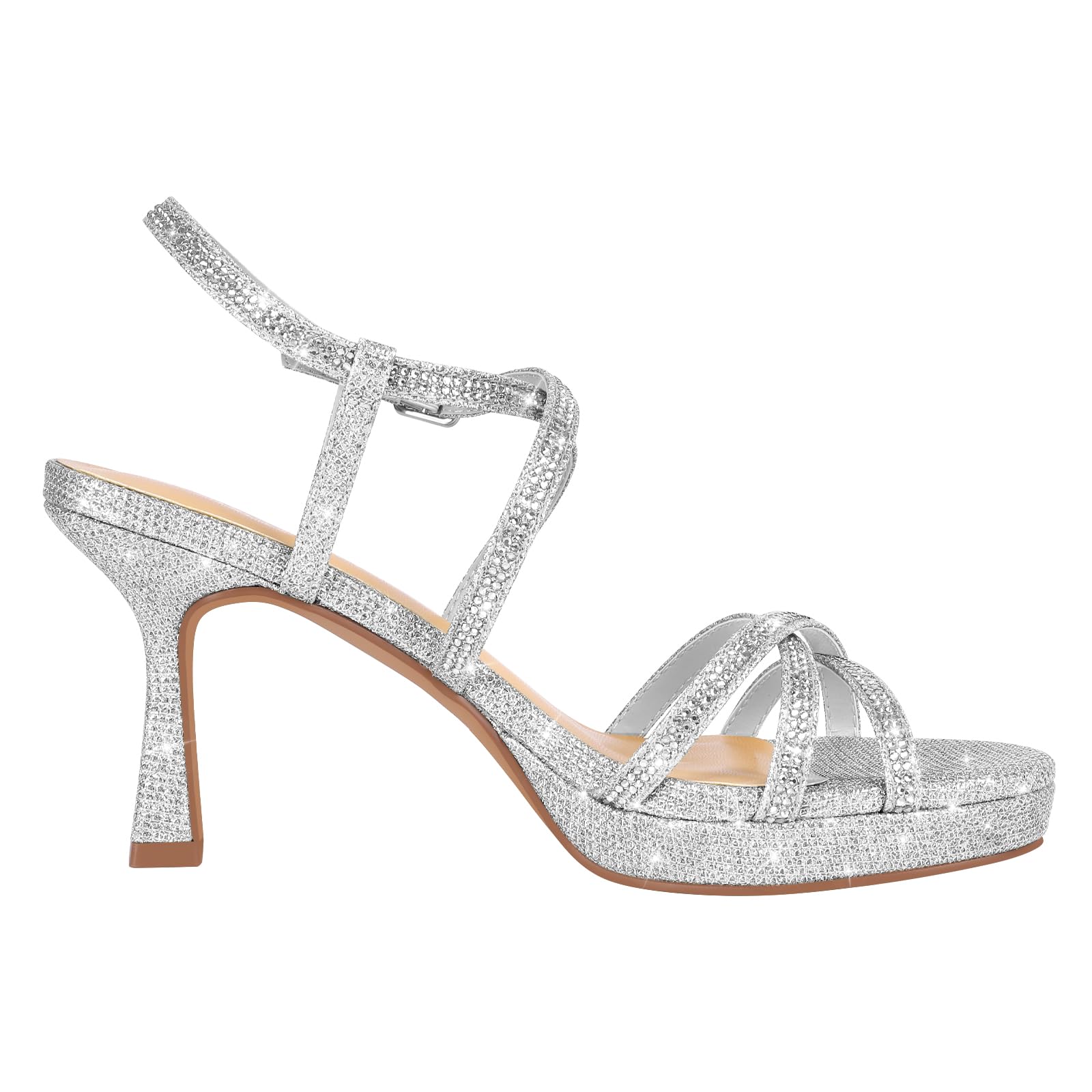 PIZZ ANNU Stellora Sandali Platform Donna Estate Eleganti Comodi con Tacco e Cinturino alla Caviglia Modello Brillante per Festa e Matrimonio