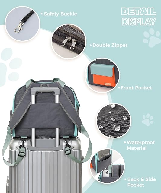 Foto 3 de 7 de Mochila transportadora de mascotas expandible con malla transpirable para gatos, perros pequeños