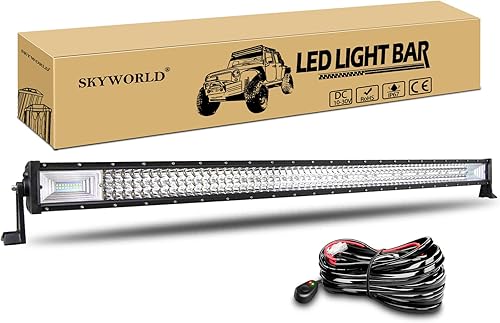 SKYWORLD Barra de luz LED de trabajo, 52 pulgadas, 675 W, triple fila de inundación, haz combinado de luces todoterreno con kit de arnés de cableado
