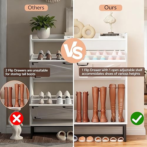 Miniatura 2 de Armario de zapatos, organizador de zapatos con cajón abatible y 2 estantes de almacenamiento abiertos, armario estrecho independiente para zapatos,