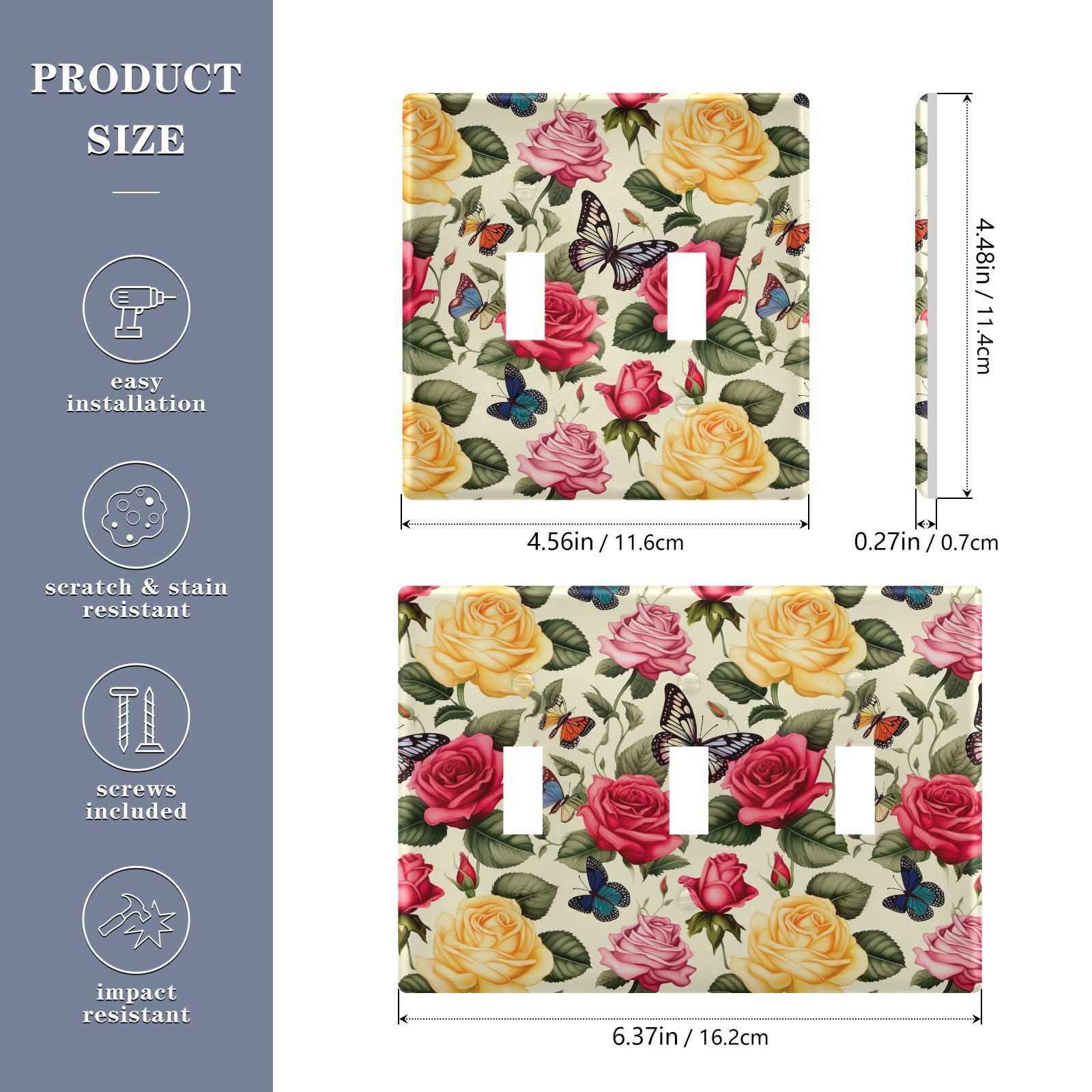 UMIRIKO Butterfly Rose Floewr Spring Light Switch Cover Plate Covers Decorative Double Toggle Home Decor 202b3290