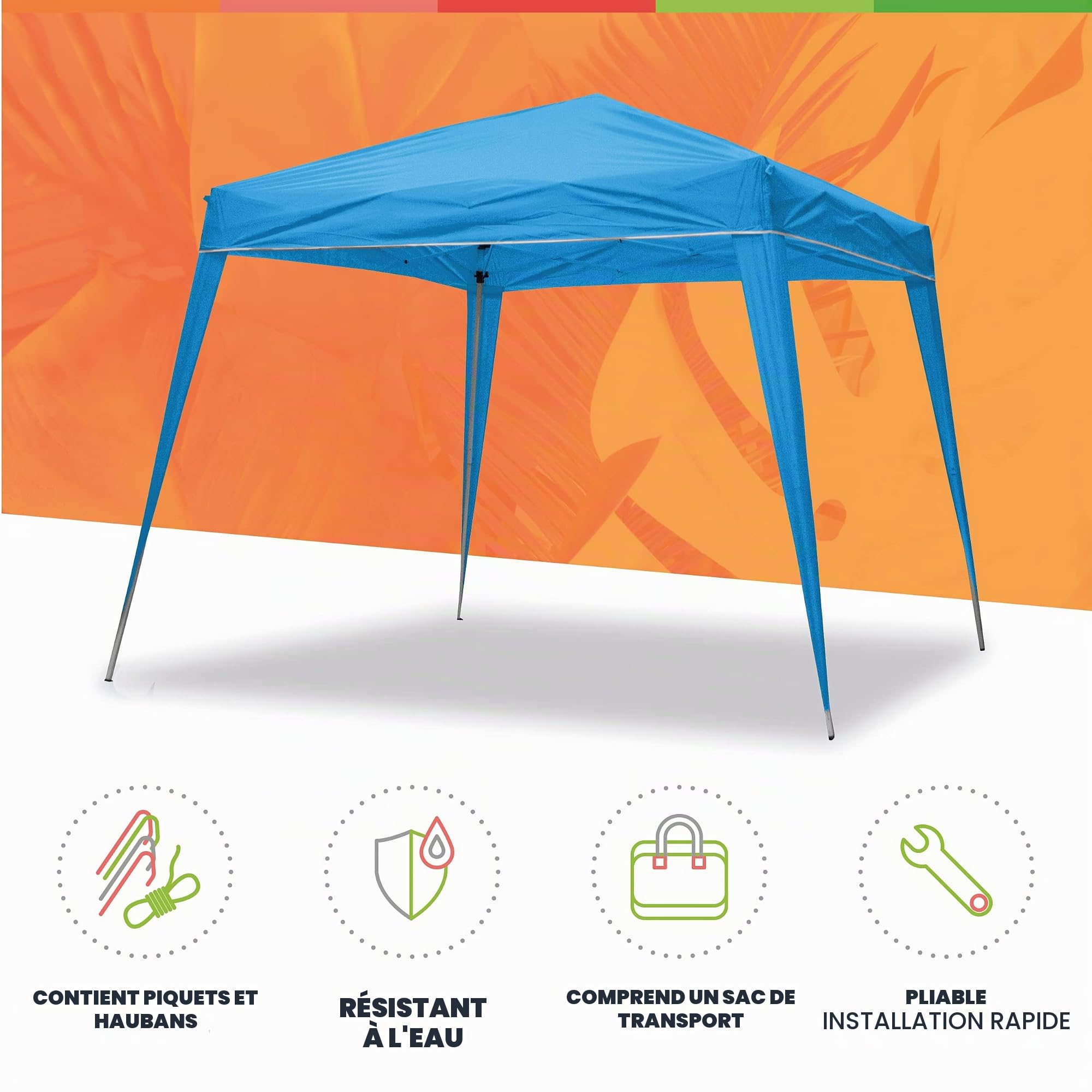 WASABI Tonnelle Pliante 3x3 Imperméable, Barnum de Jardin Extérieur Pliante 3x3, Structure Aluminium, Montage Rapide, Sac de Transport, Piquets et Sangles Inclus