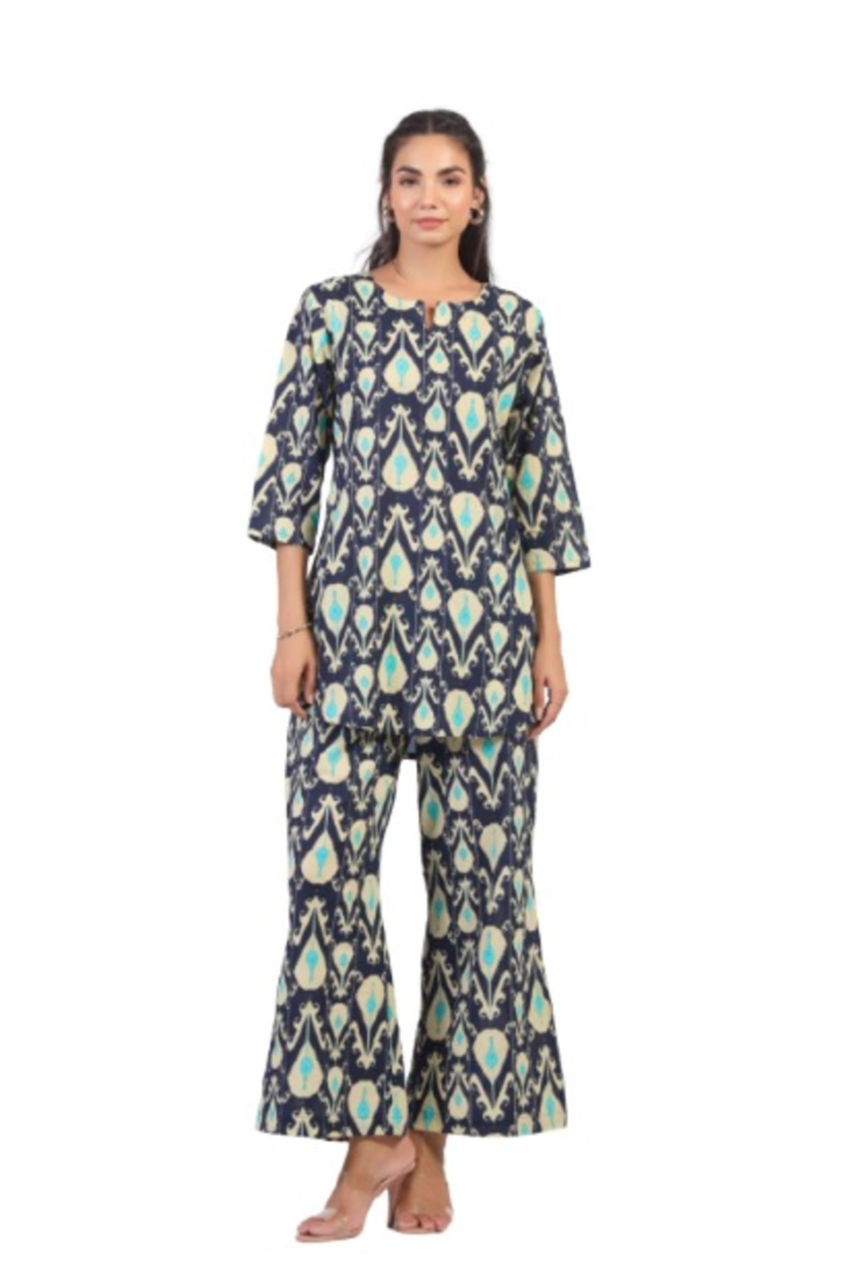crafiqa Blue Flora Cotton Co-ord Set for Women-picture-34