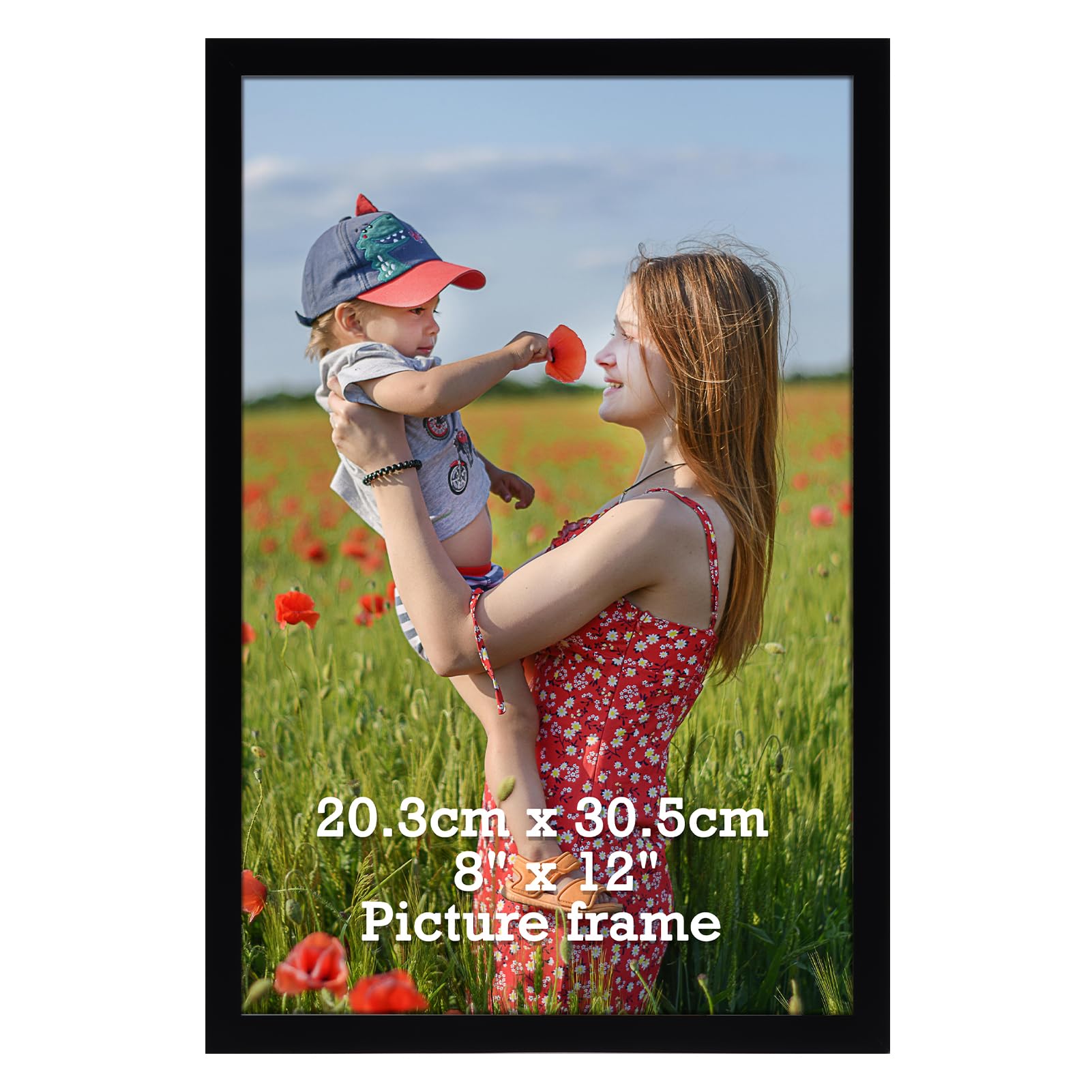 Vasemouh 12x8 Photo Frame Black, Single 8x12 Picture Frame Horizontal or Vertical Wall Mounting and Tabletop Display for Home, Office, Gallery