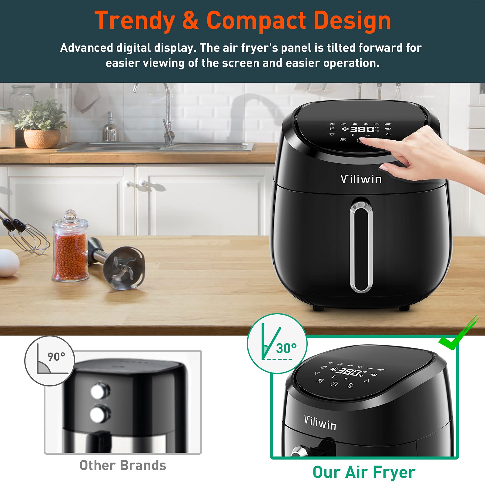 VILIWIN Air Fryer 4.5 QT Airfryer Digital Air Fryer 8 Preset Menus Hot