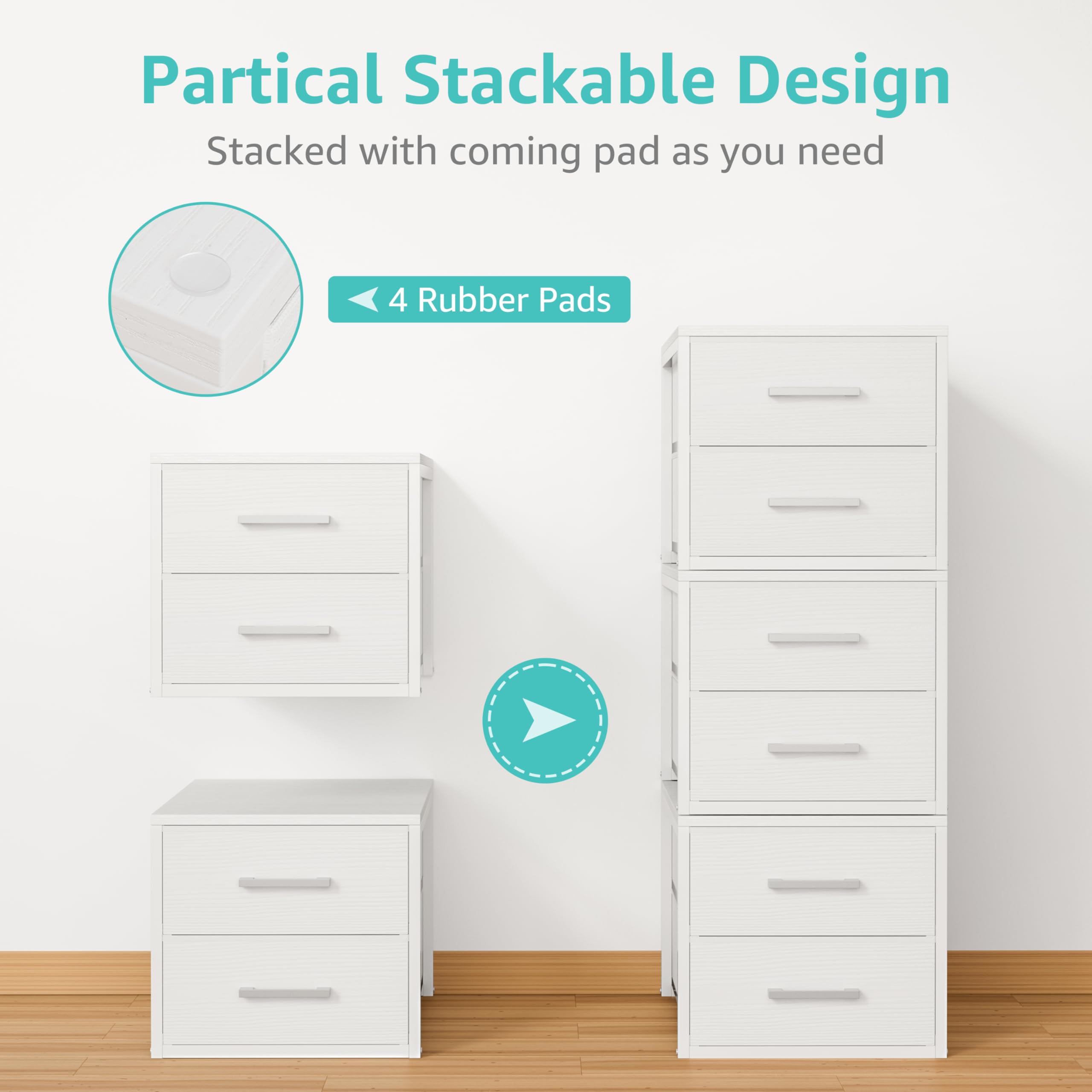 BOLUO Stapelbare Schubladen, schmaler Schrank-Organizer und Aufbewahrung, Stoff, weiß, 2 Schubladen, Kommode für Schlafzimmer, modern