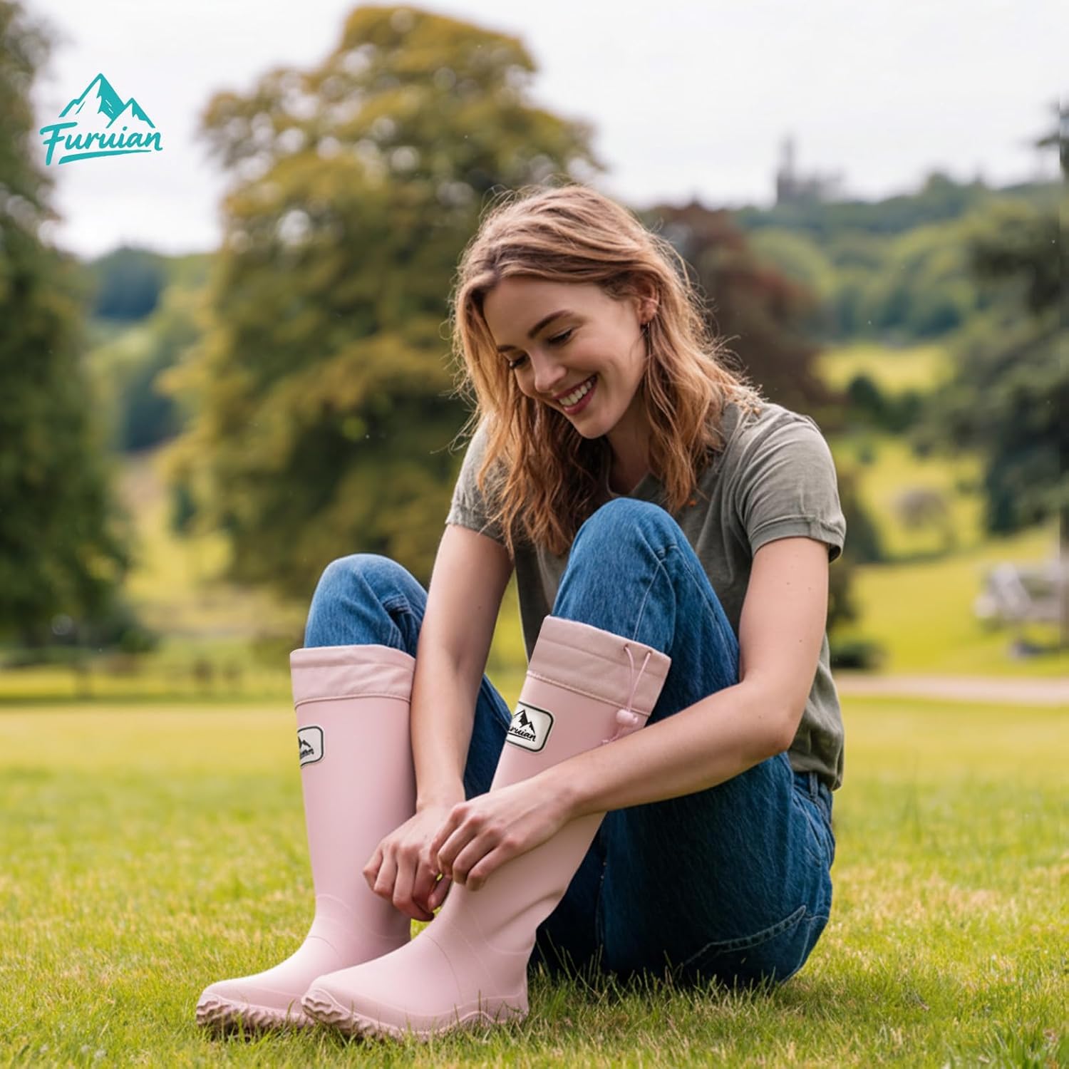 Furuian Slim Rain Boots Women Tall Packable Garden Boots Waterproof Boots for Women Lightweight PVC Boots Flat Mud Boots