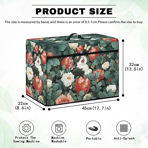 Miniatura 296 de Funda para máquina de coser de mariposas y flores con prácticos bolsillos, funda protectora con asa, para la mayoría de máquinas de coser estándar