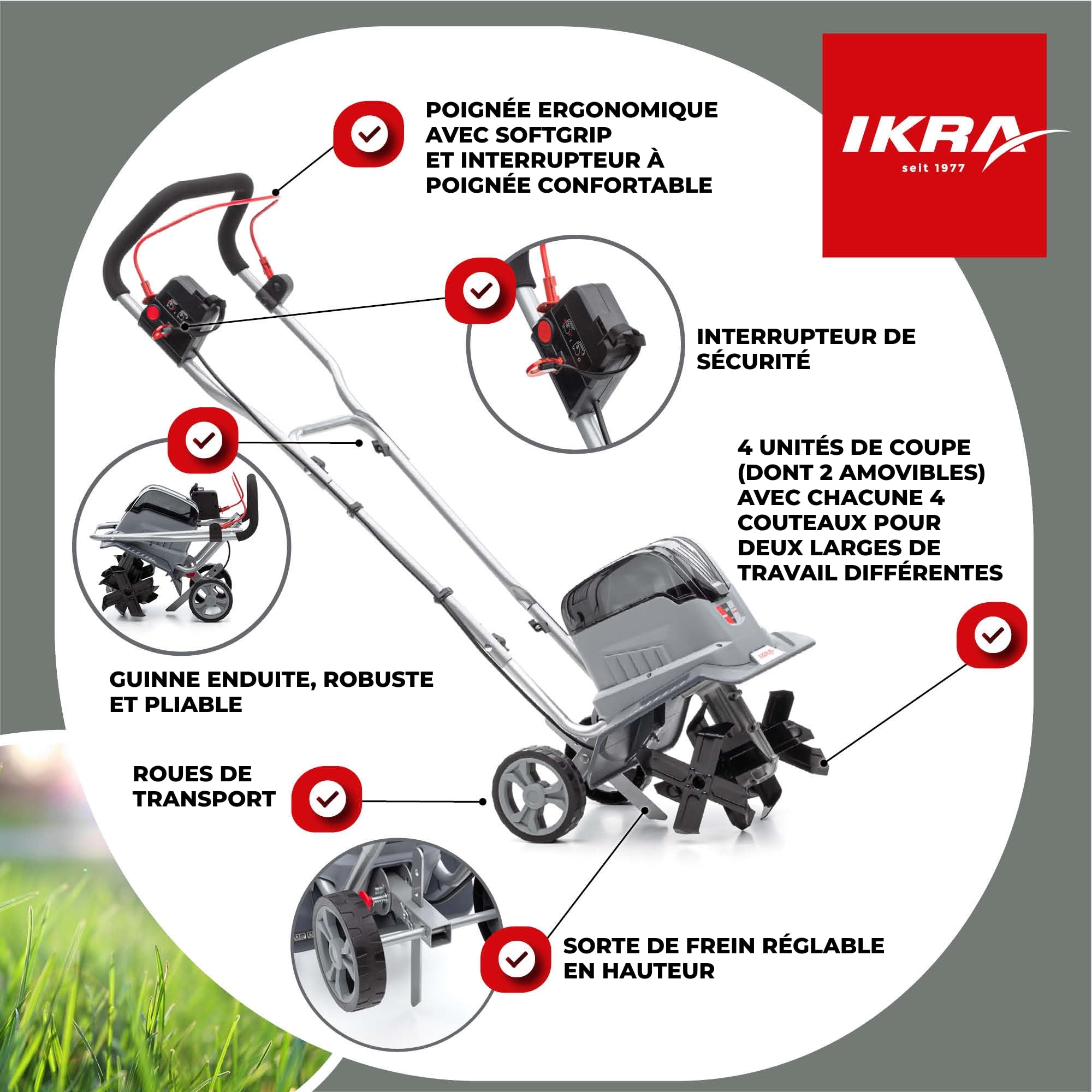 IKRA Motobineuse 36V sur Batterie IB-TC 36, Deux largeurs de Travail 18-30 cm, Compatible avec Bosch